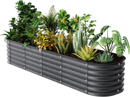 Raised Garden Bed Kit 8×2×1.4 FT Magnesium-Aluminum-Zinc Stainless Steel Metal Planter Box for Planting Outdoor Plants Vegetables (Cracked Silver)