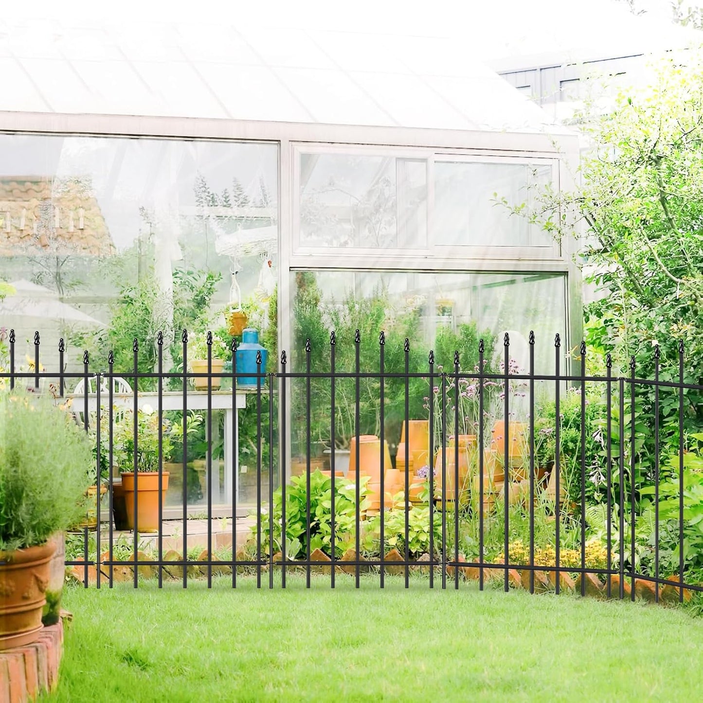 Metal Garden Fence 36 in H x 12 ft L, 6 Panels + 7 Stakes Border Dog Fence Panels Animal Barrier, No Dig Garden Fencing for Yard Patio Flower Bed Lawn Outdoor, Arch Black