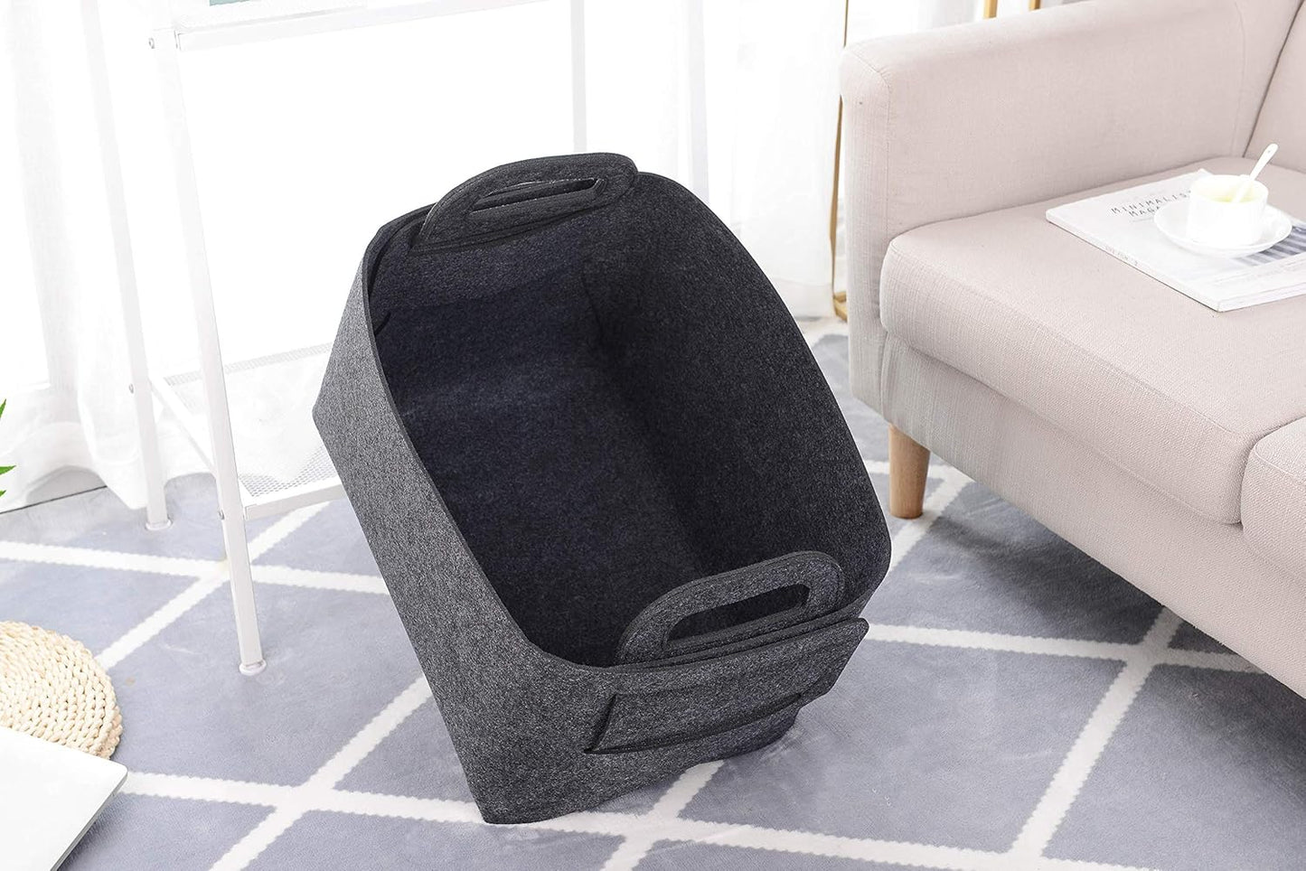Storage Basket Felt Storage Bin Collapsible& Convenient Box Organizer with Carry Handles for Office Bedroom Closet Babies Nursery Toys Laundry (Dark grey, 19.9inch（L）×13.6inch（W）×12.6inch（H）)