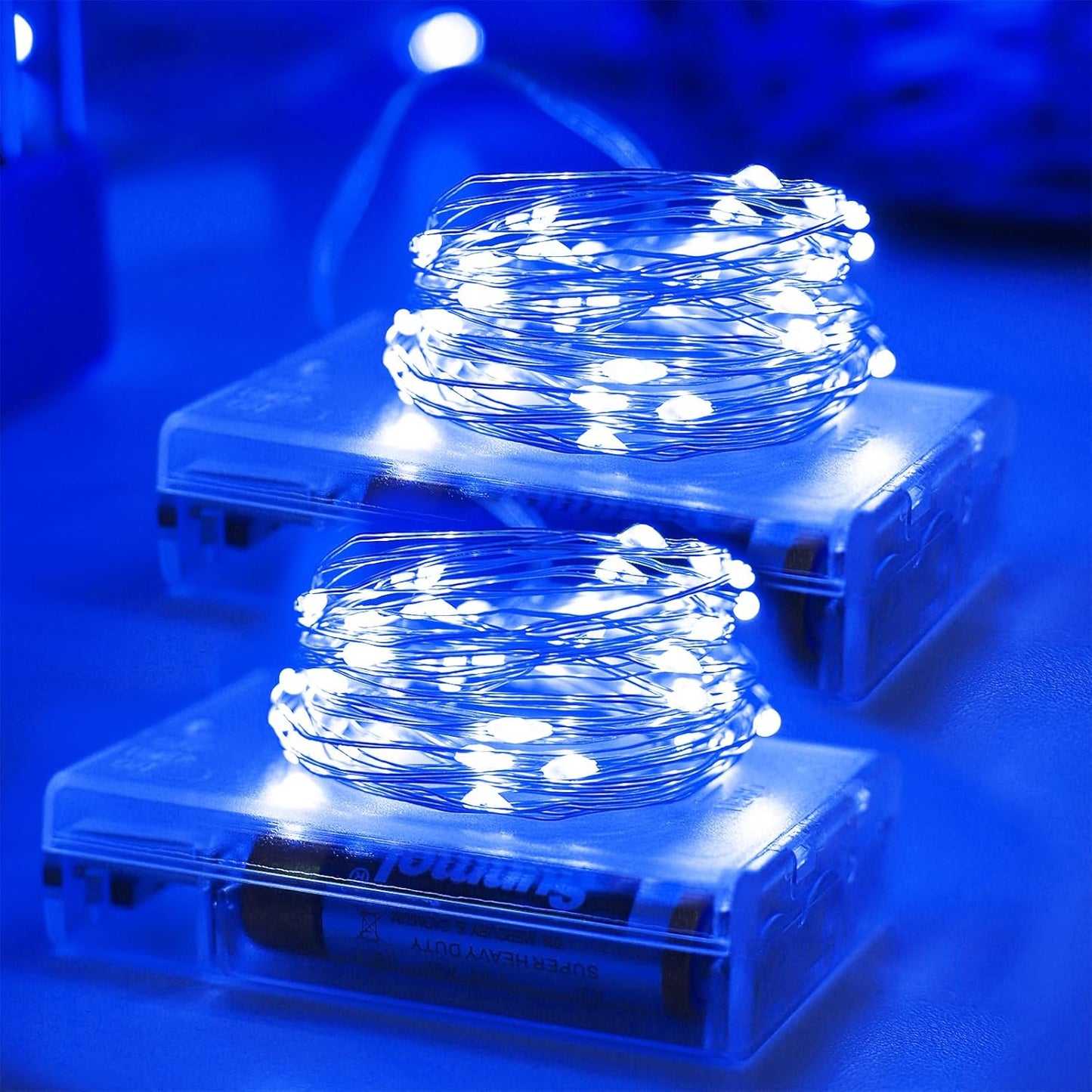 Christmas Decorations Blue Fairy String Lights, Battery Operated with Timer, 2 Pack Total 33FT 100 Led Mini Battery Powered Twinkle Mason Jar Waterproof Firefly Lights DIY Party