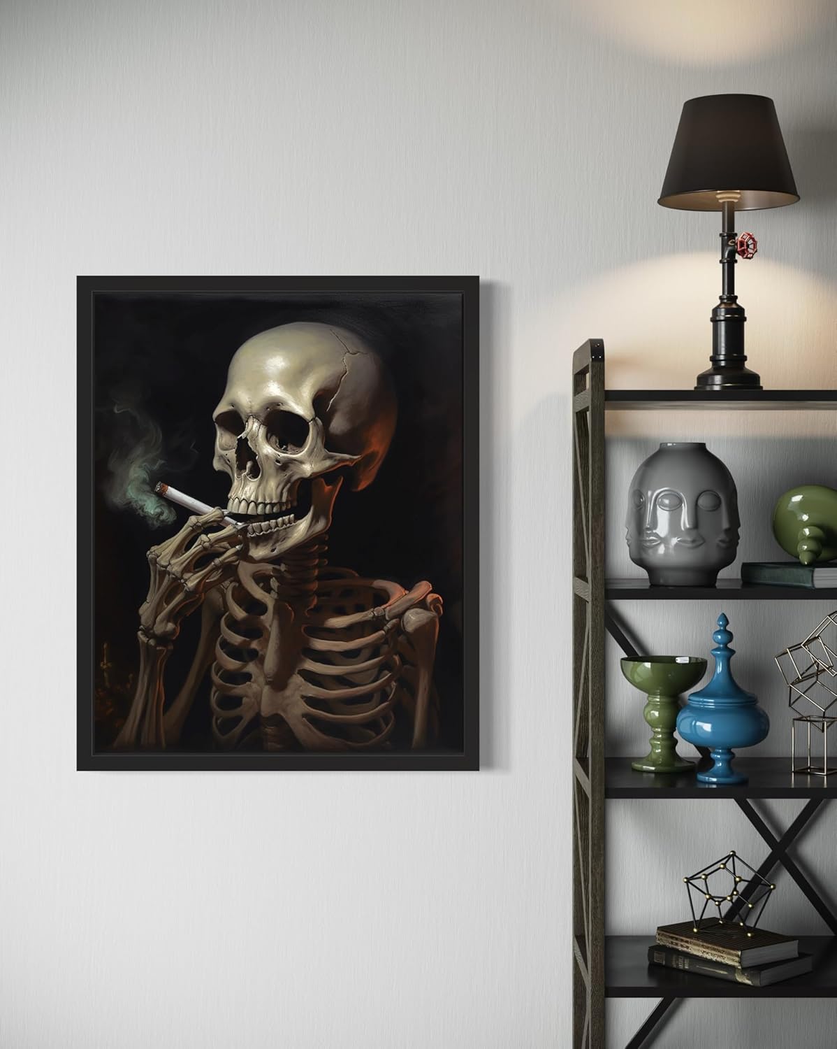 Skull Smoking Ciggarettes Poster Art Print, Halloween Scary Vintage Wall Art Academia Spooky Painting Decoration for Horror Prints, Gothic Posters Bedroom Decor 89 (Skull Smoking Ciggarettes, 16 x 20 inches, Unframed)