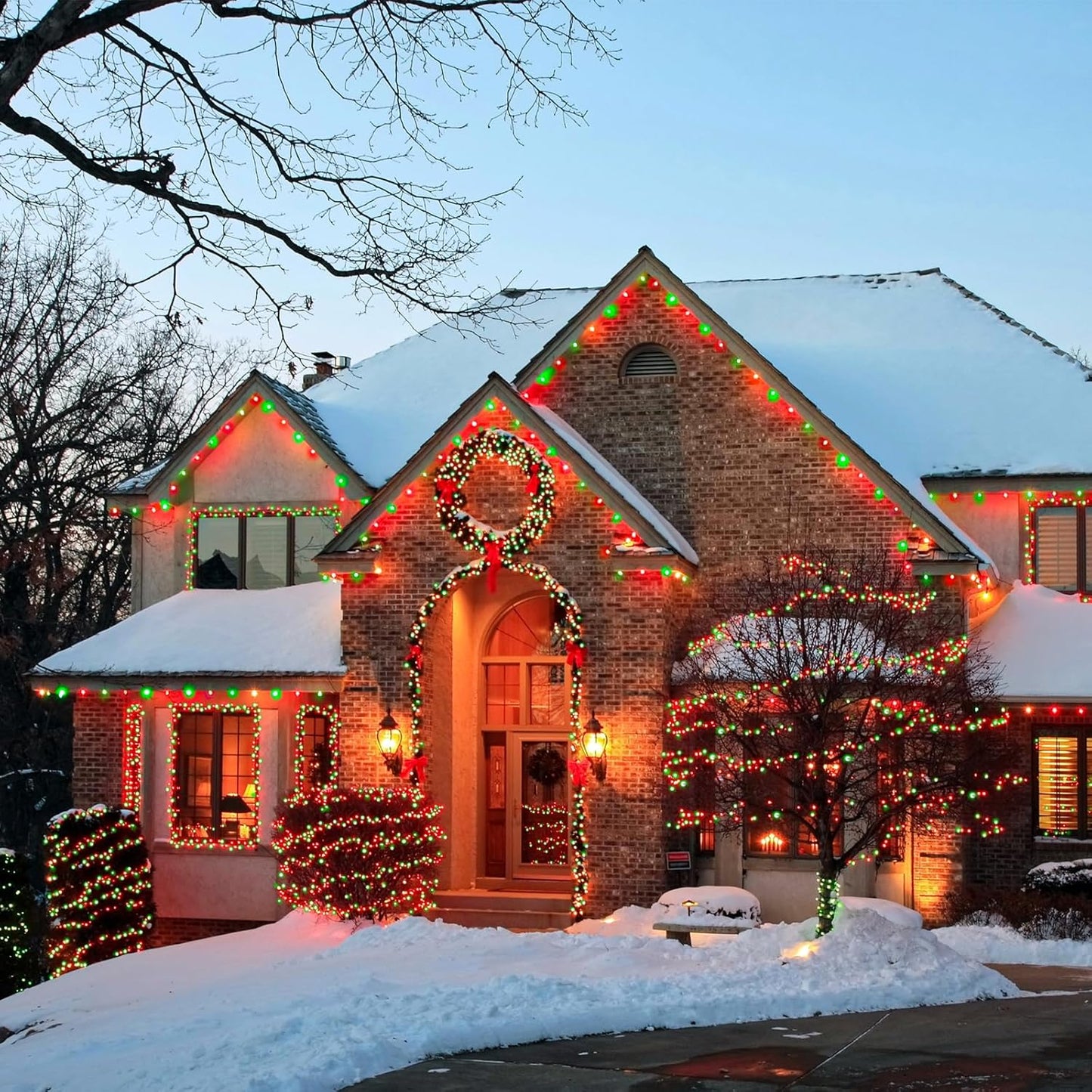 YEGUO Solar Rope Lights Outdoor Waterproof LED, 2 Pack Each 33ft 100 LED String Lights Outdoor, Red and Green Faity Lights in Clear Thin Tube