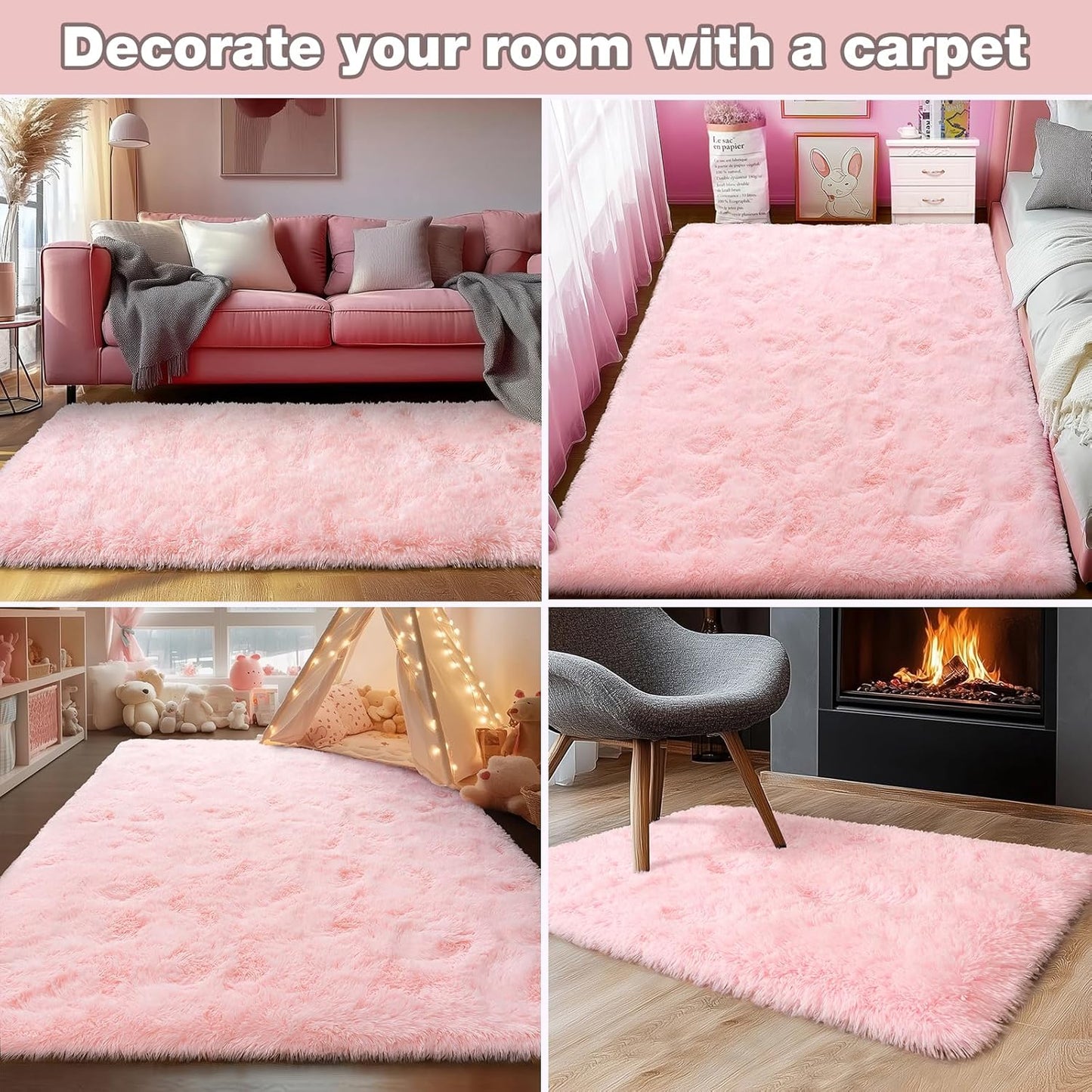 Rezutan Pink Super Soft Rug for Girls Bedroom 2x3 Feet, Fluffy Shag Area Rugs for Living Room Nursery, Fuzzy Cute Bedside Rug for Kids Room Baby Princess Room, Modern Indoor Comfy Plush Carpet Decor