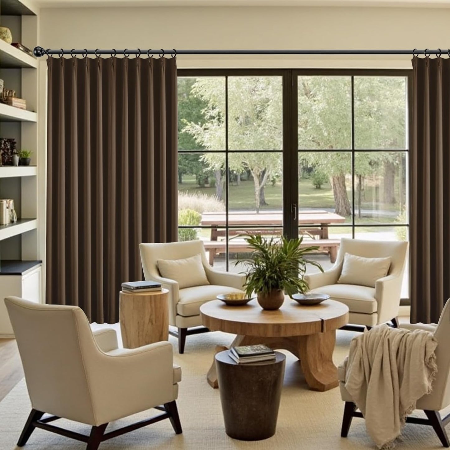 KangBang Brown Pinch Pleated Blackout Curtains 120 Inches Long for Hall Windows, Sound Dampening Light Blocking Soft & Vertical Window Panels Ceiling to Floor for Villa 2 Panels, 40Wx120L