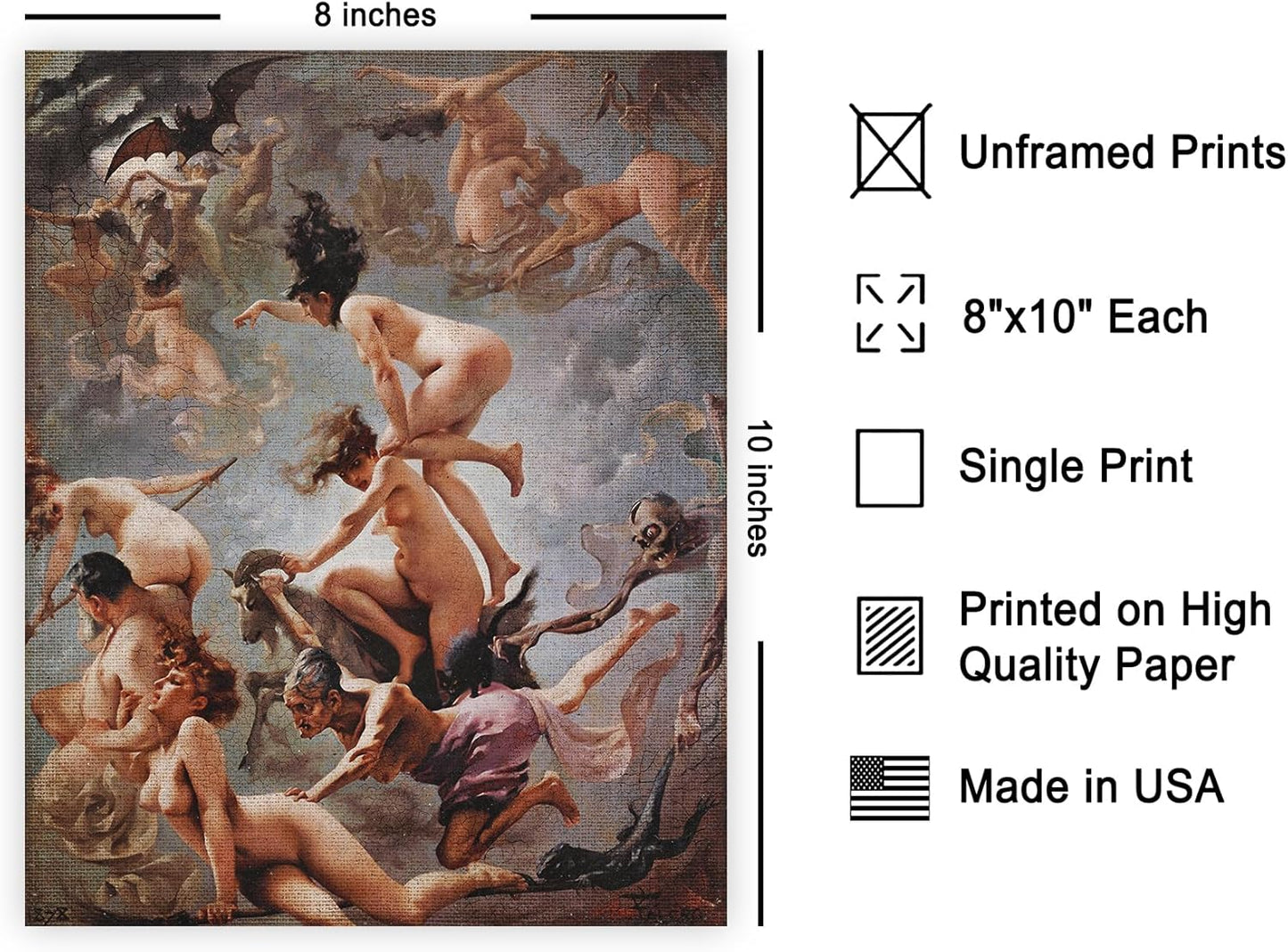 Poster Master Vintage Witches Going to their Sabbath Poster - Retro Naked Witches Print - Halloween Art - Pagan Art - Gift for Men & Women - Gothic Decor for Bedroom or Dorm - 8x10 UNFRAMED Wall Art