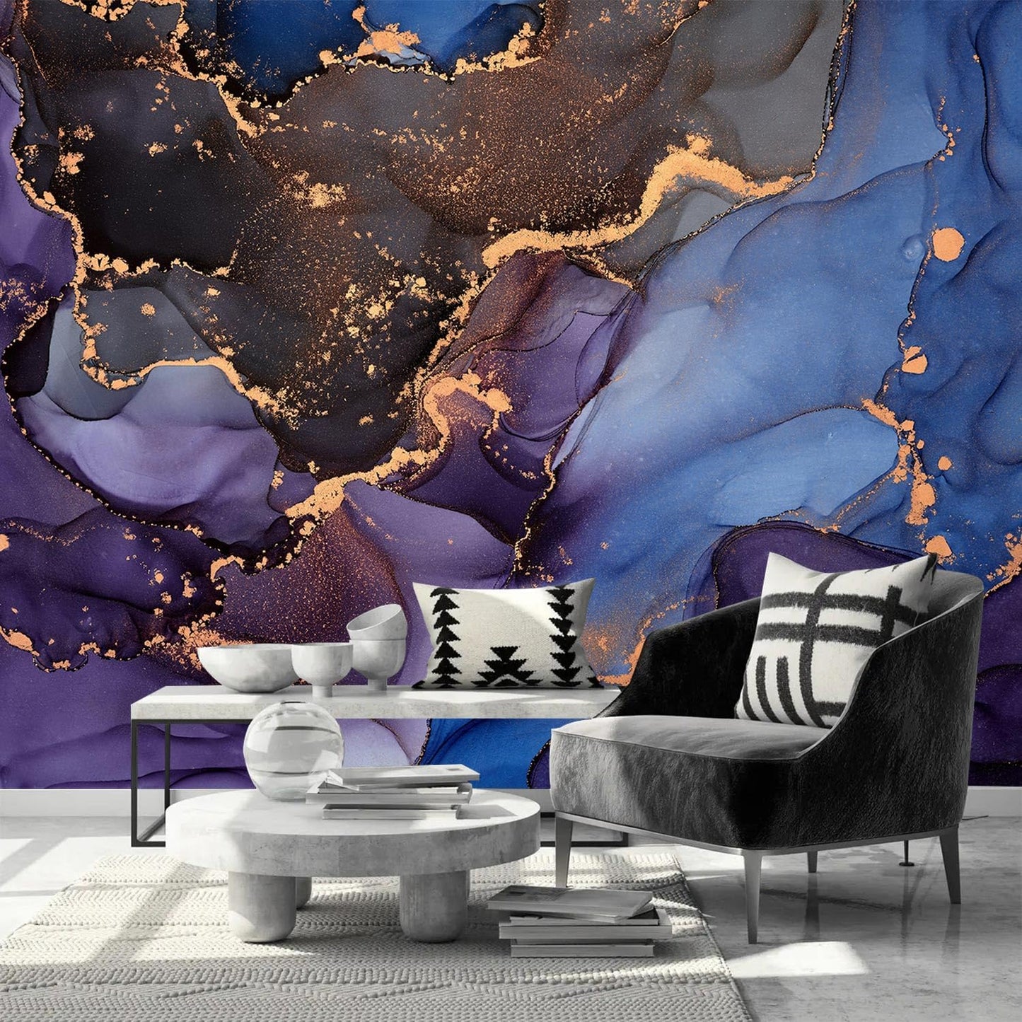 AFZEVEB-Abstract Art Purple Marble Wallpaper Wall murals for Bedroom 136"x96" (Not Peel and Stick)