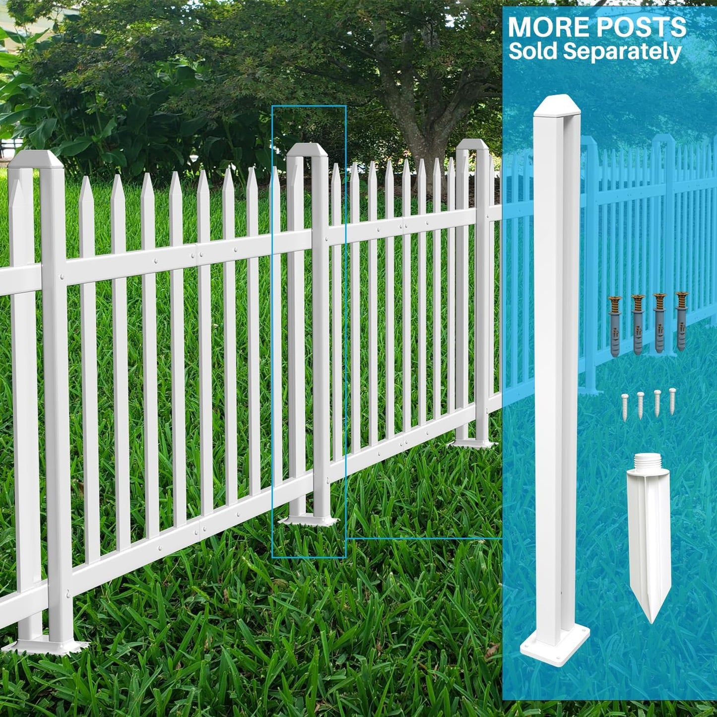 Patio 10 Sets Vinyl Picket Fence Panels 36" H x 84" W White PVC Decorative Fence for Front Yard Porch Patio Deck Pool Air Conditioner Fence Safety Dog Fence (34 Pickets, Straight)