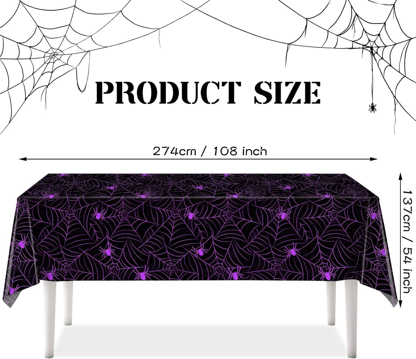 TREWAVE 3 Pack Halloween Spiderweb Tablecloth Rectangular Plastic Spider Web Table Cloth Large Size Table Covers for Home Decor Halloween Party Decorations 54" x 108" (Purple Spider)