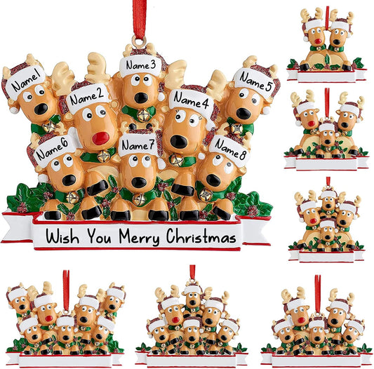 Personalized Deer Christmas Ornaments 2025 Family of 2,3,4,5,6,7,8 Custom Name Reindeer Xmas Ornament with Text,Customized Christmas Decoration Gifts - Family of 8