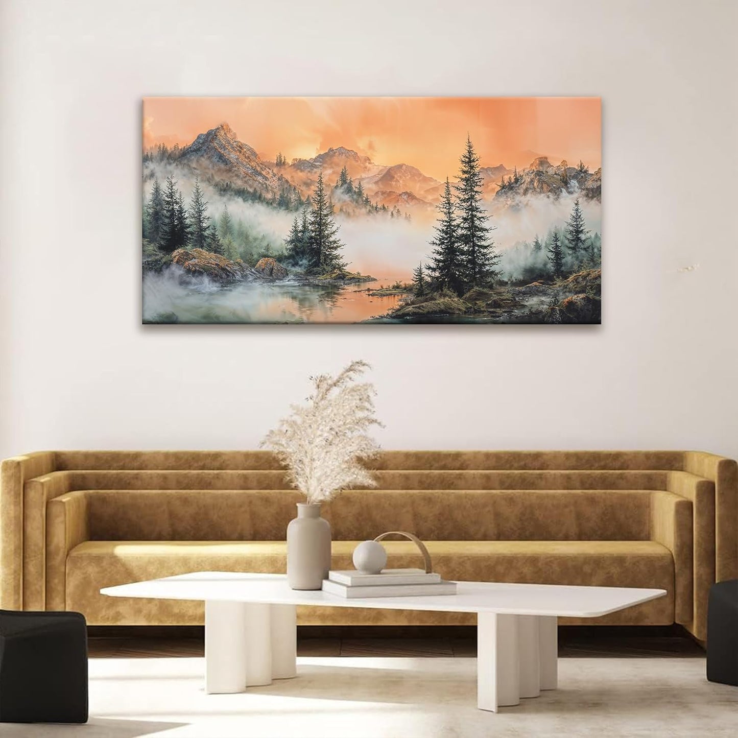 Tsomzxng Large Mountain Wall Art For Living Room Canvas Art Wall Decor For Office Wall Decorations Picture For Bedroom Forest River Landscape Prints Paintings Modern Pictures Artwork 24 X 48 In