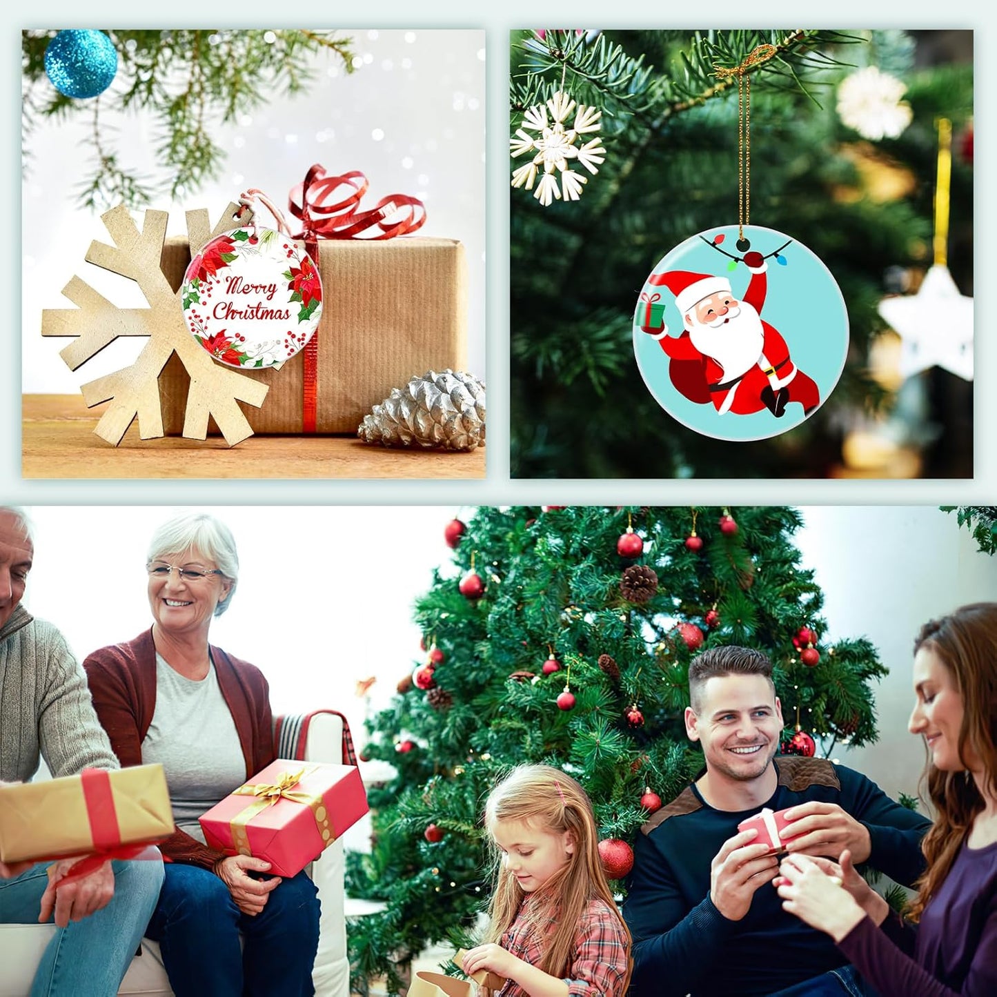 4 Pack Personalized Christmas Ornaments 2025 Ceramic Custom Photo Text Hanging Ornament for Christmas Tree Decorations, First Christmas Engaged/Married, New Home, Baby's First Christmas, Memorial