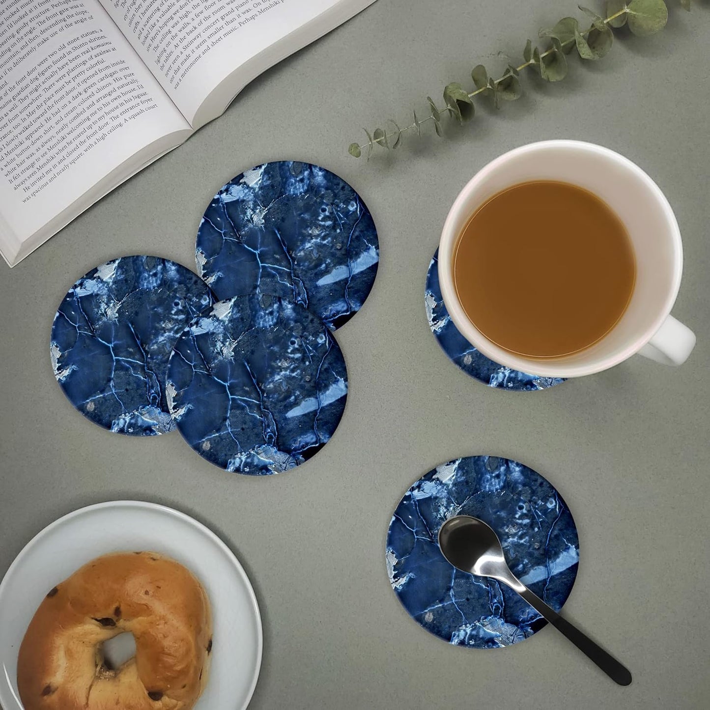 Emerson Coasters for Drinks Absorbent Set of 6 with Holder – Marble Style Coasters – Coasters for Drinks – Drink Coasters for Coffee Table – 100% Ceramic Stone Non Slip – Heavy Duty (Maze)