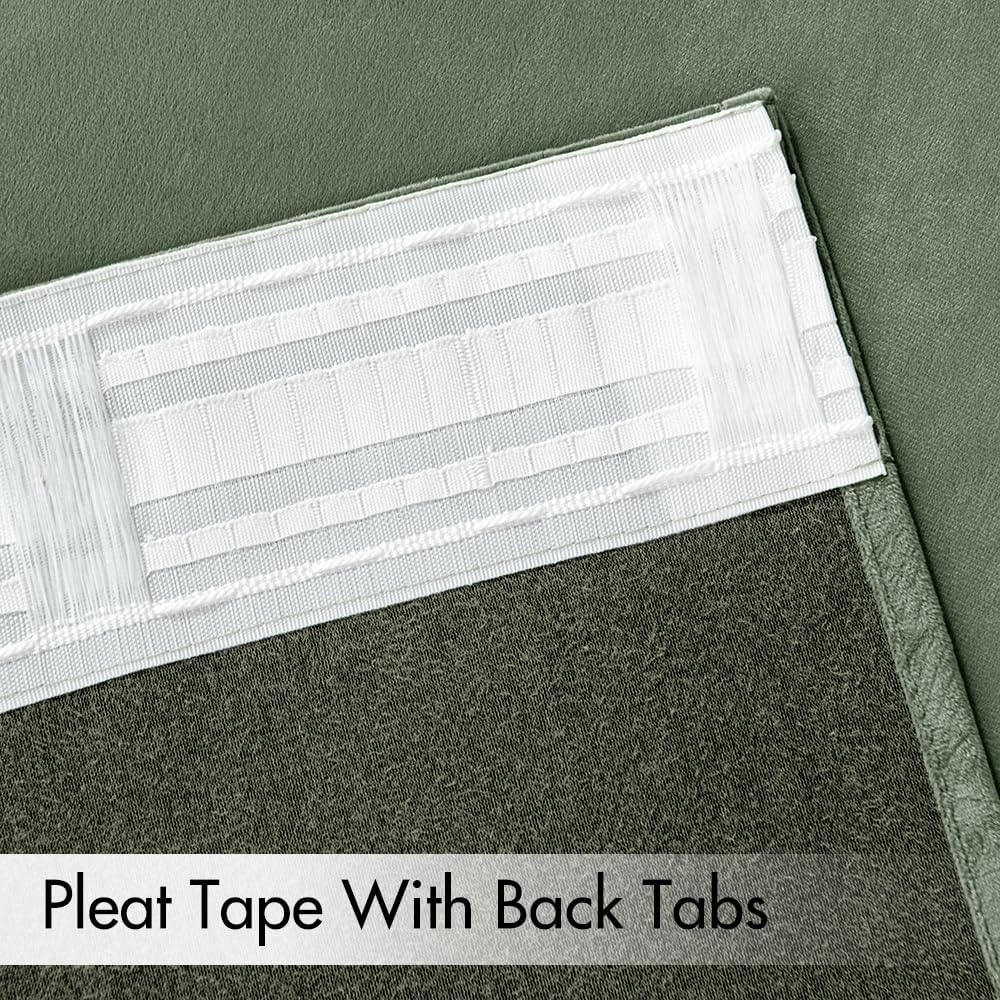 MIULEE Sage Green Polyester Curtains 96 inches 2 Panels - Pinch Pleated Luxury Room Darkening Window Drapes for Bedroom Living Room Blackout Thermal Insulated Super Soft, Back Tab Rod Pocket W52 x L96