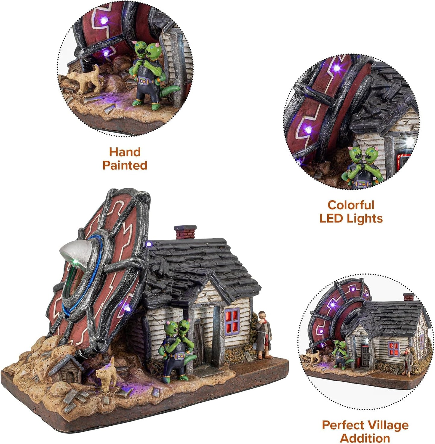 No Landing Zone Alien Theme Spooky Halloween Village Multi-Color LED Lights 10" x 7" x 7.5"