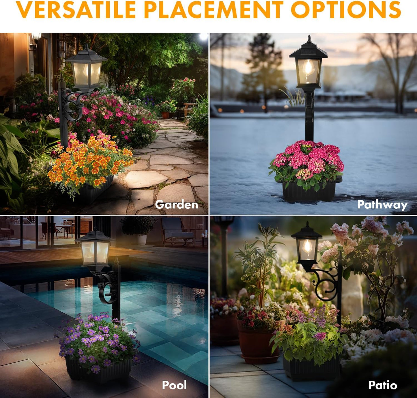 Solar Lamp Post Light with Planter, 2 in 1 Outdoor Flower Pots, Wall Mount or Freestanding Waterproof Solar Post for Lawn, Patio, Front/Back Door