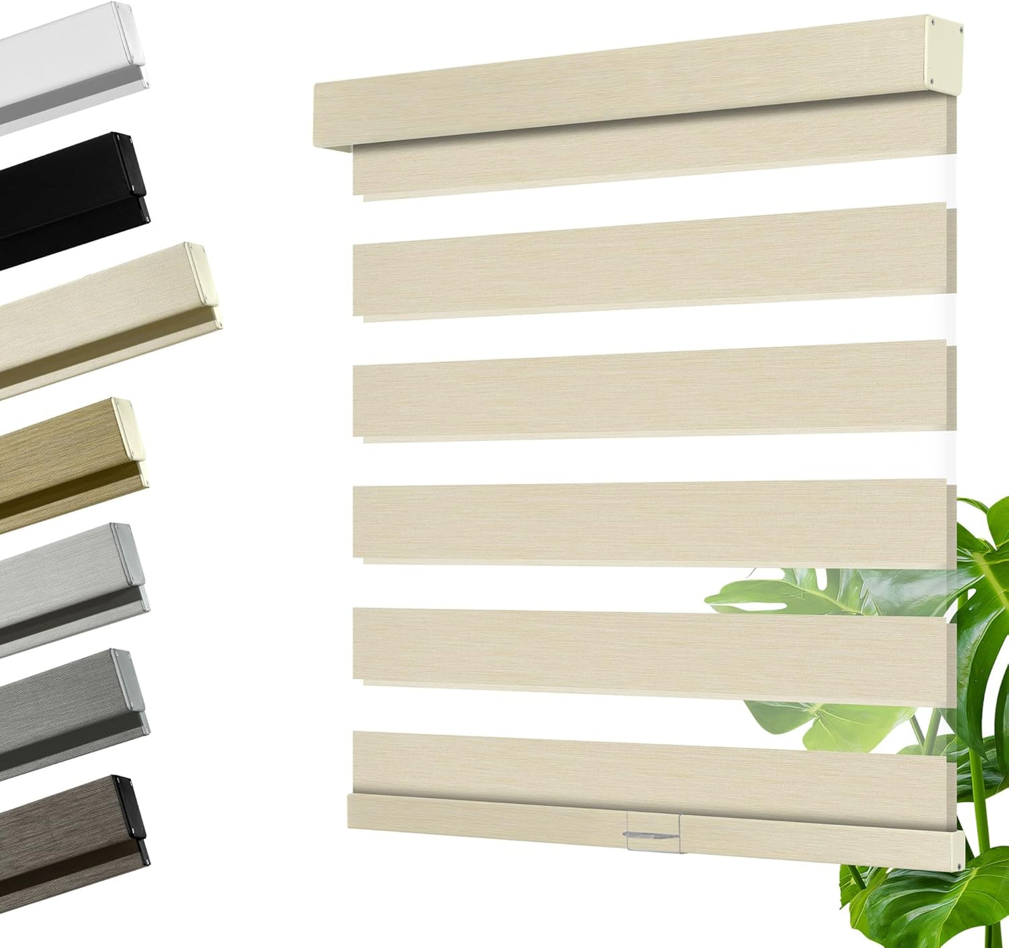 Cordless Zebra Blinds for Windows, Blackout Interior Blinds,Easy to Install,UV Protection,for Offices and Home,Custom Roller Shades, Mousse Beige,59" W x 64" H