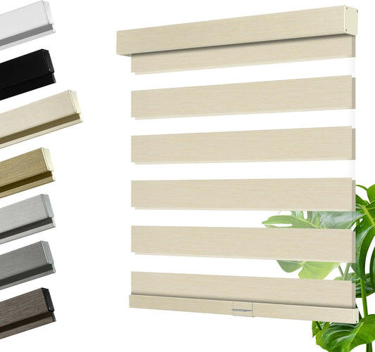 Cordless Zebra Blinds for Windows, Blackout Interior Blinds,Easy to Install,UV Protection,for Offices and Home,Custom Roller Shades, Mousse Beige,65" W x 80" H
