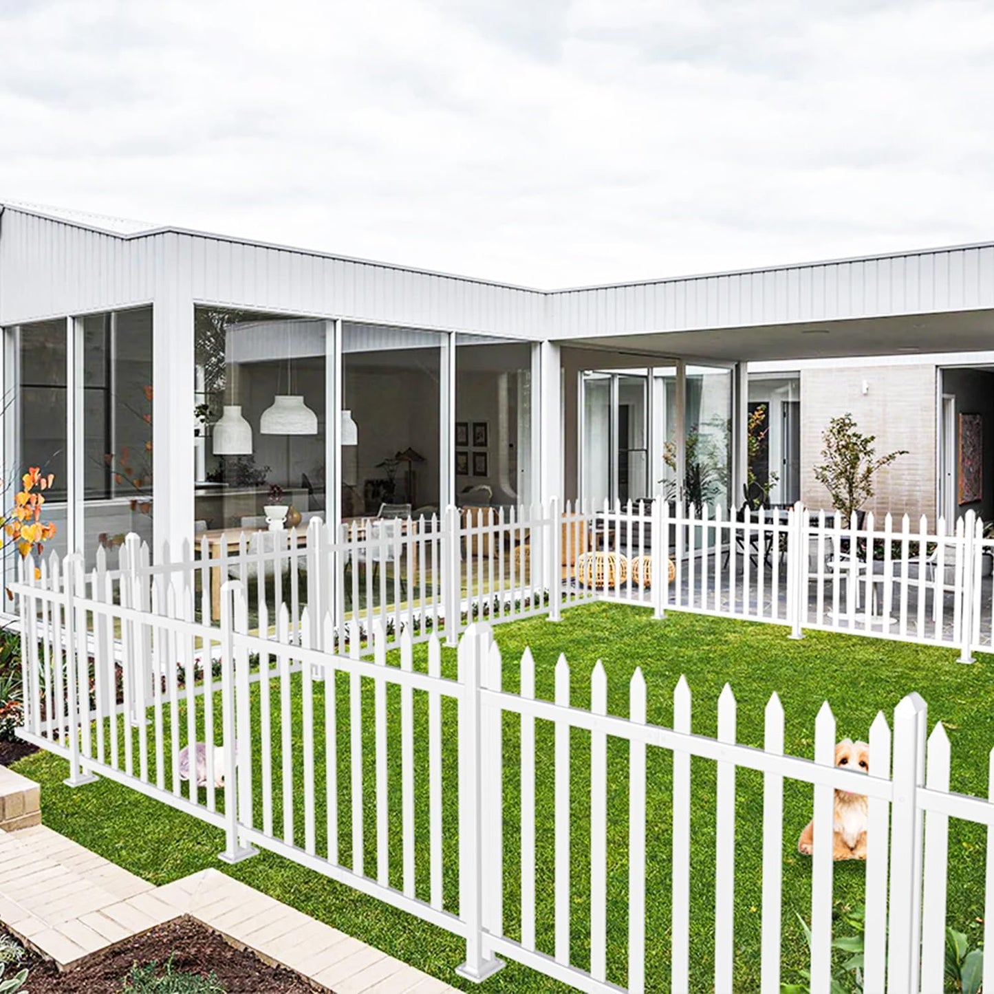 Patio Vinyl Picket Fence Post Kit 36" High for Straight PVC Decorative Fence, Installed in Muddy Floor & Cement Ground, White Fence Column Accessories for Outdoor Front Yard Garden Dog Fence Panel