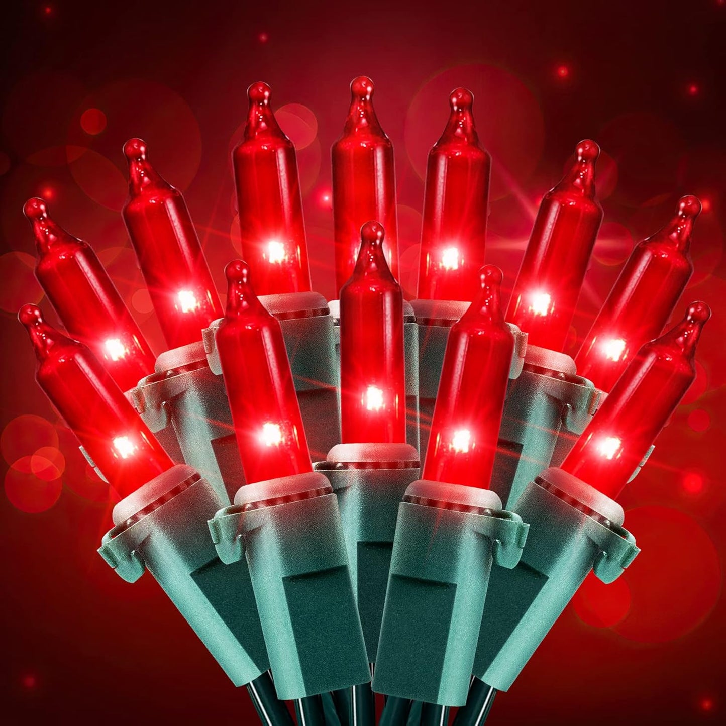 Hopolon 50 Red Christmas Lights, 2PACK Green Wire 13 Feet Long String Lights Set for Outdoor Indoor Décor, Valentines Day, Wedding, Halloween, Christmas Trees, Holiday Lighting Decor(2pcs Red)