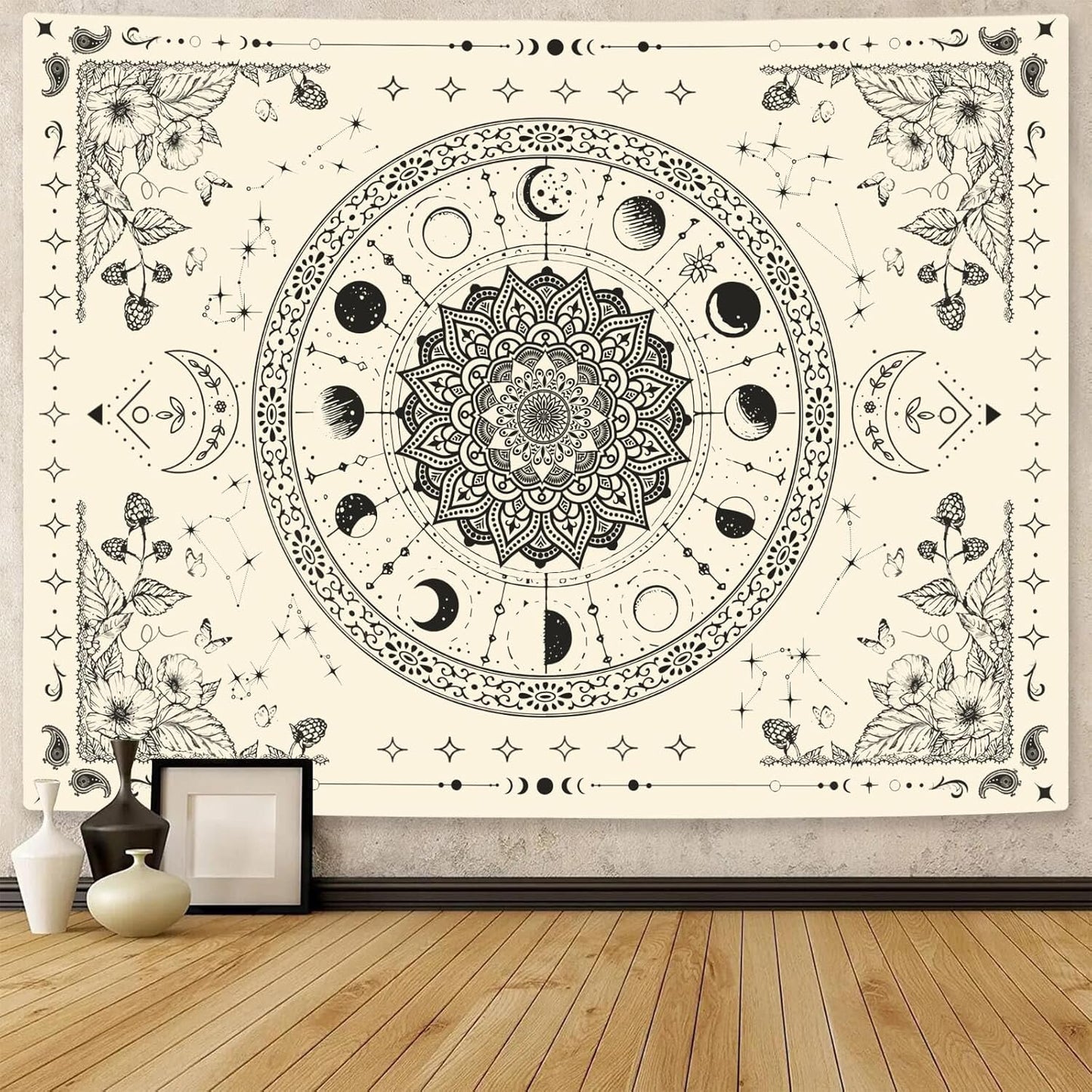 Lunerfex Mandala Moon Tapestry Boho Tapestry for Bedroom Black and White Tapestries Wall Hanging Living Room Wall Art and Home Decor 60x80