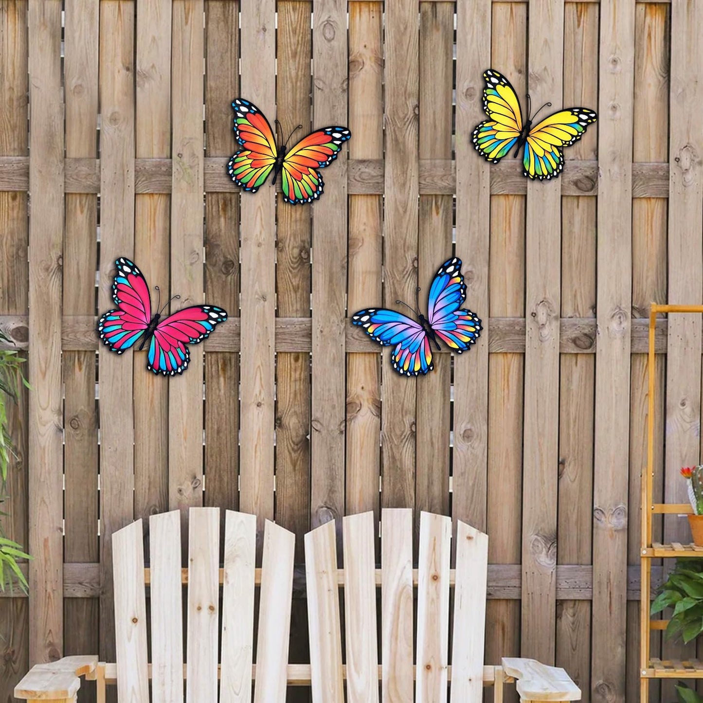 Oraytteo Metal Butterfly Wall Outdoor Decor - 4pcs 9.8inch Hanging Butterflies Wall Art Sculptures for Indoor and Outdoor Fence Patio Yard Home Wall Decorations, Gift for Mom Dad Friends