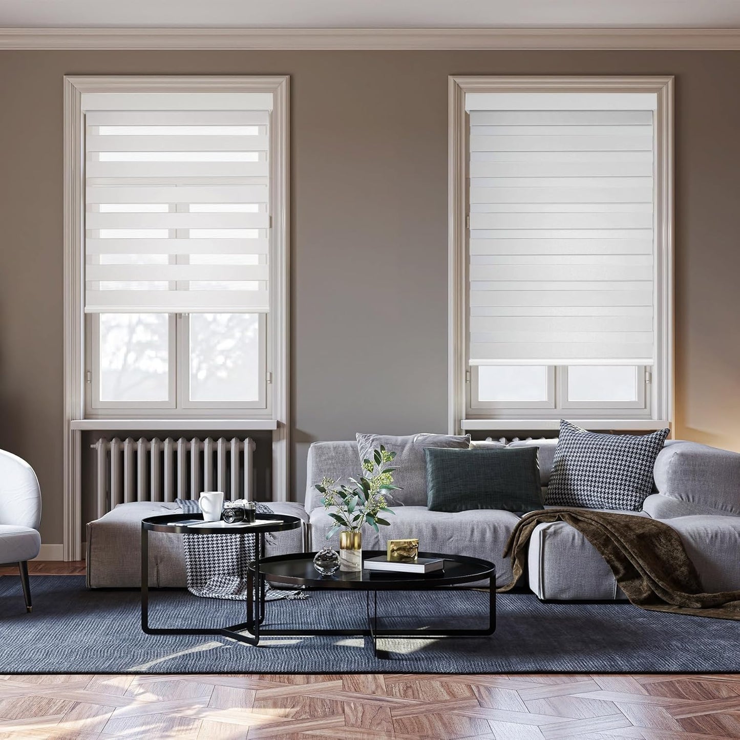 HESTIA Cordless Zebra Blinds Light Filtering Roller Shades Blackout Indoor Window Blind for Home Office,White,43" W x 48" H