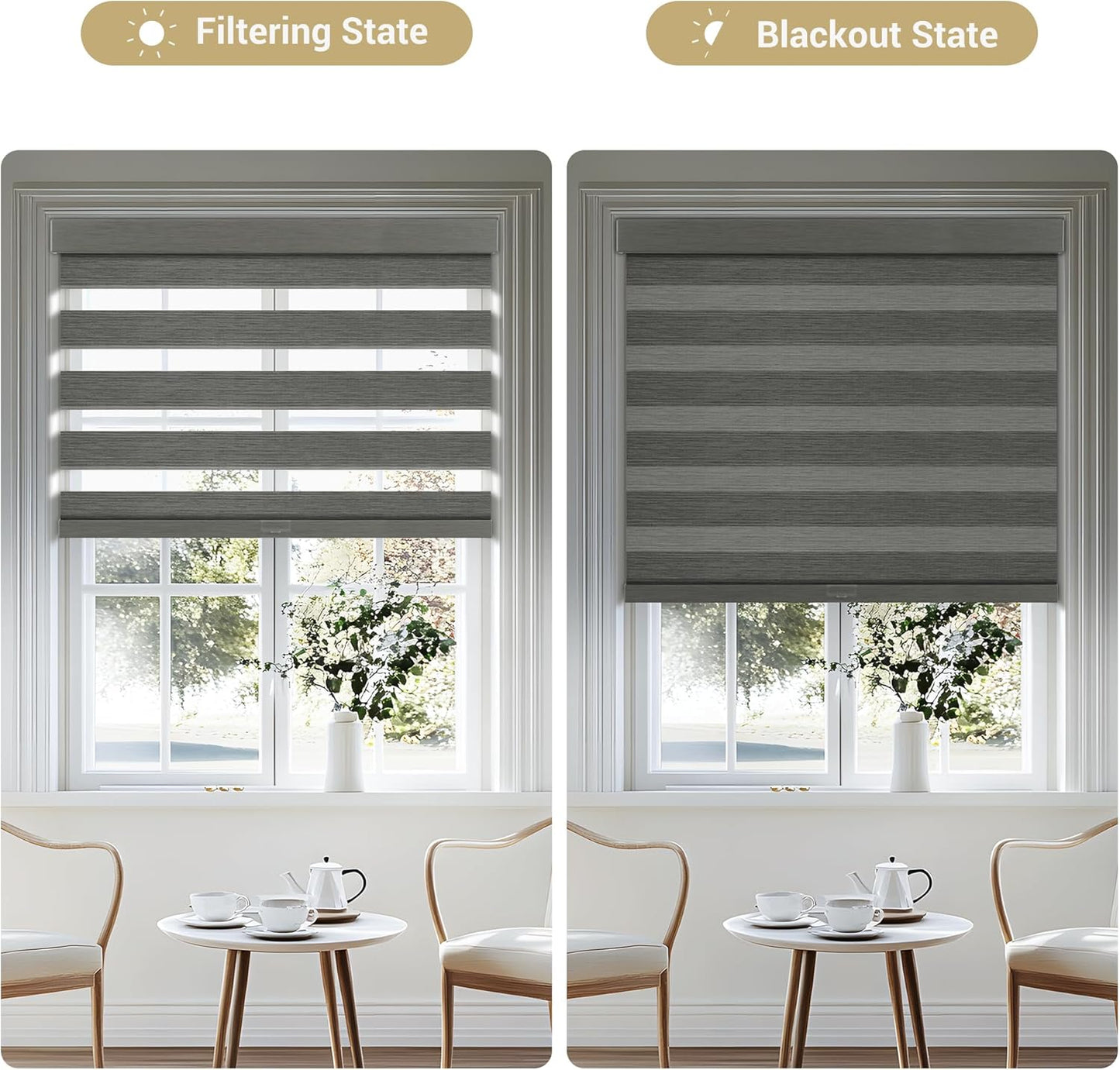 Cordless Zebra Blinds for Windows, Blackout Interior Blinds,Easy to Install,UV Protection,for Offices and Home,Custom Roller Shades, Mousse Grey,52" W x 80" H