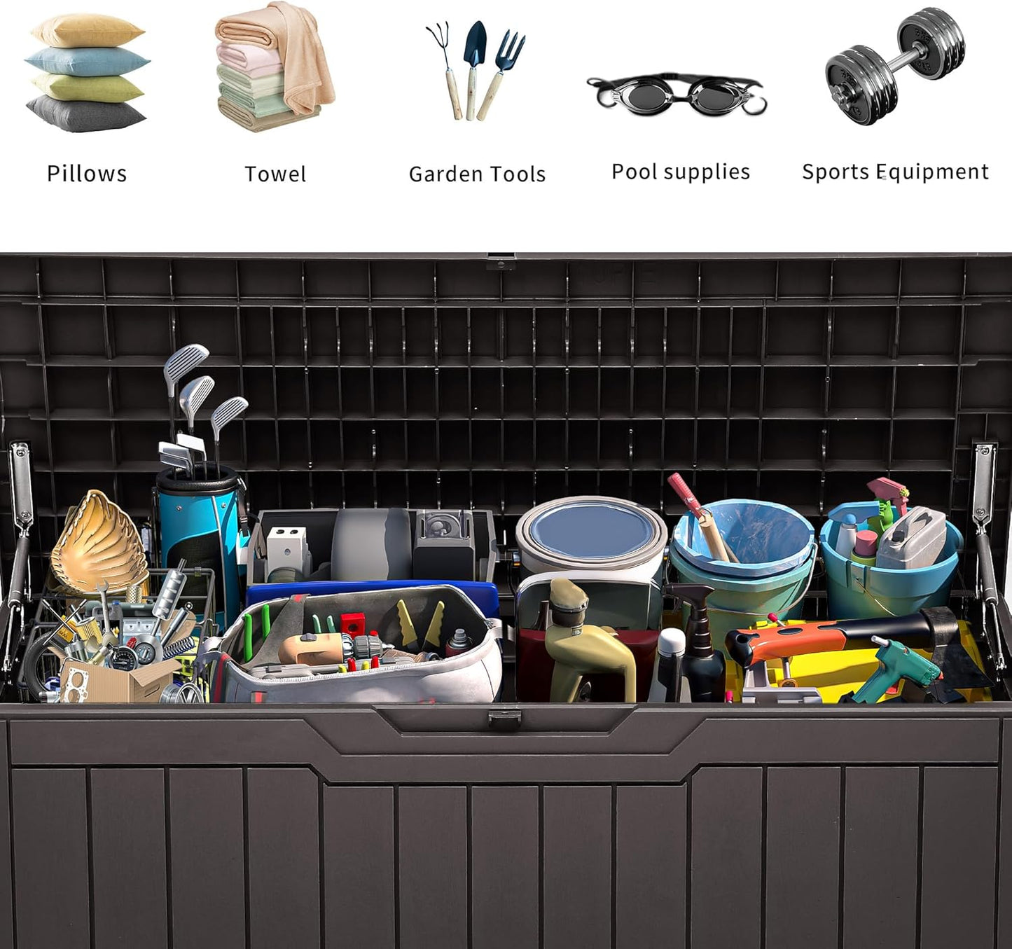 YITAHOME 80 Gallon Resin Deck Box, Weather Resistant Outdoor Storage Box, Lockable Indoor Outdoor Storage for Supplies and Essentials, Dark Brown