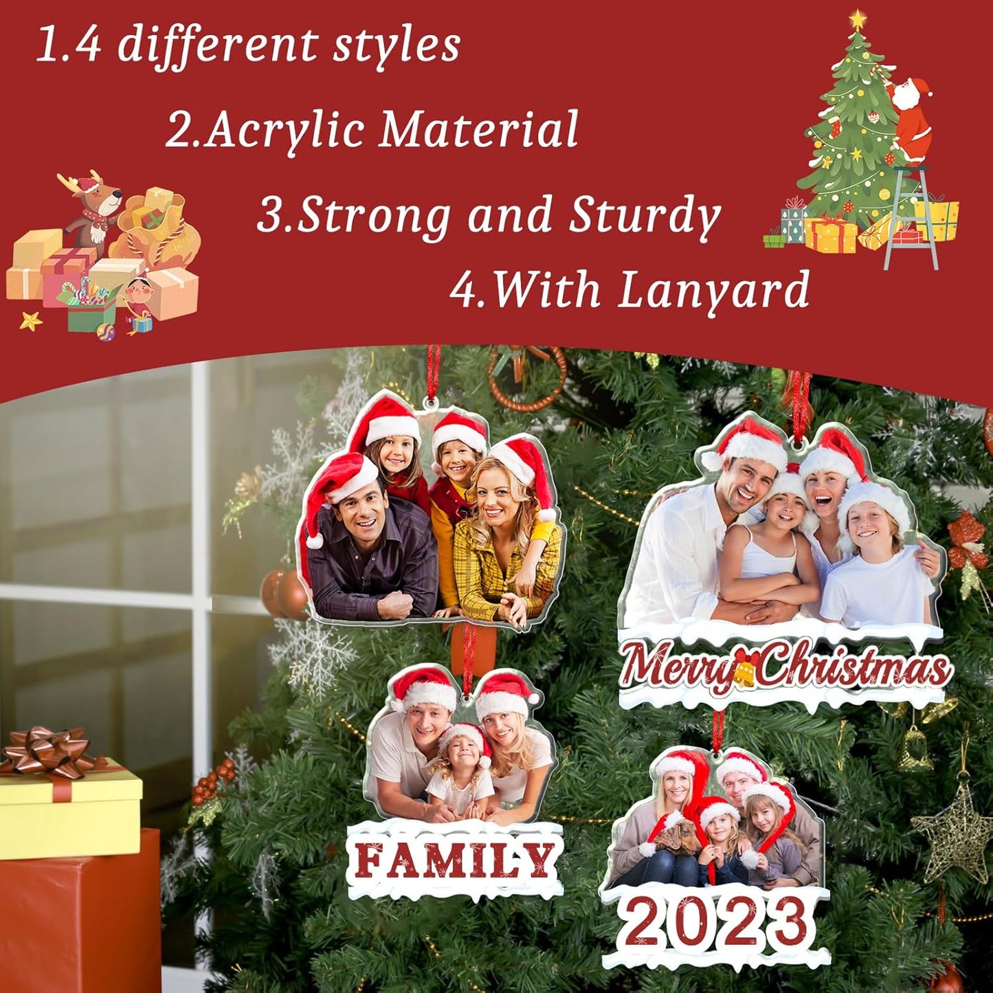 Personalized Photo Ornament Acrylic Custom Christmas Ornaments with Picture Customized Family Christmas Ornament 2023 for Tree Hanging Decoration Gift for Men Women Style 3