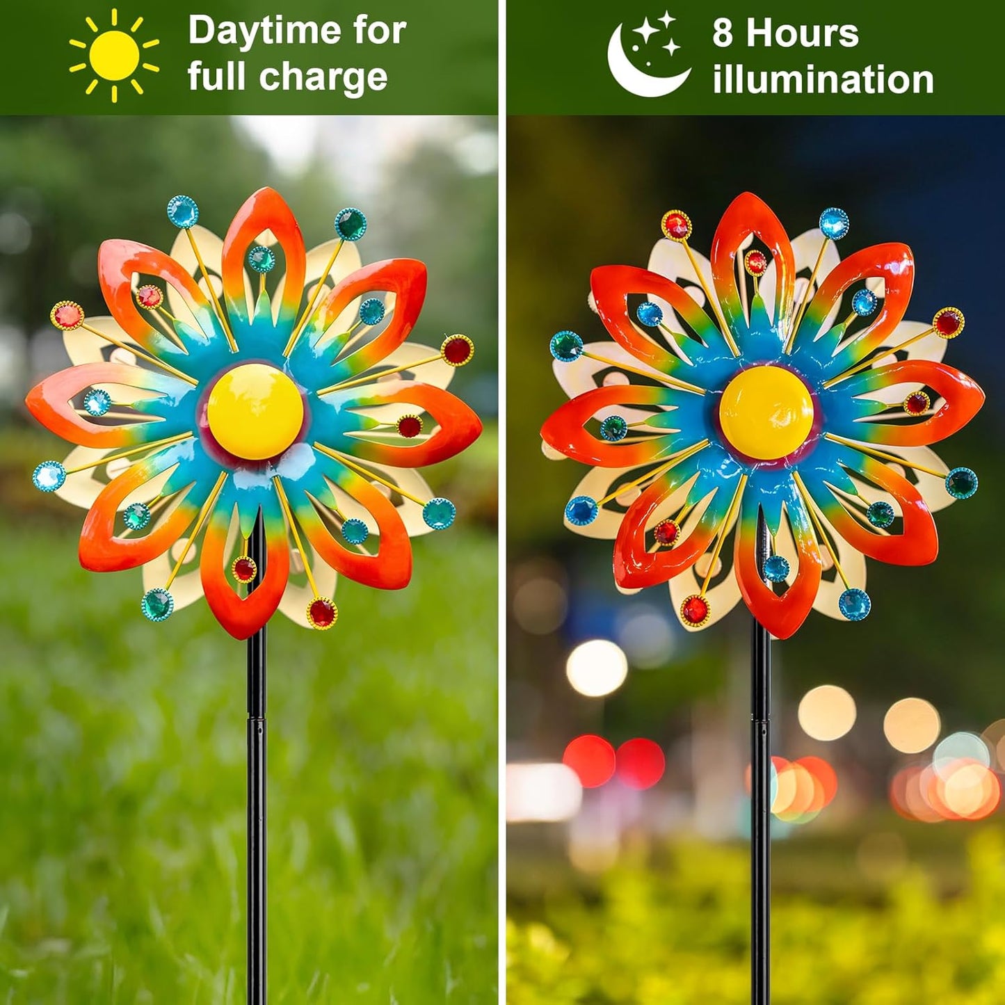 Soalr Wind Spinners -60.63 Inch Outdoor Metal Stake Yard Wind Sculptures, Solar Powered Multi-Color LED Glass Ball with Kinetic Wind Spinner Windmills for Outdoor Lawn & Garden Decoration