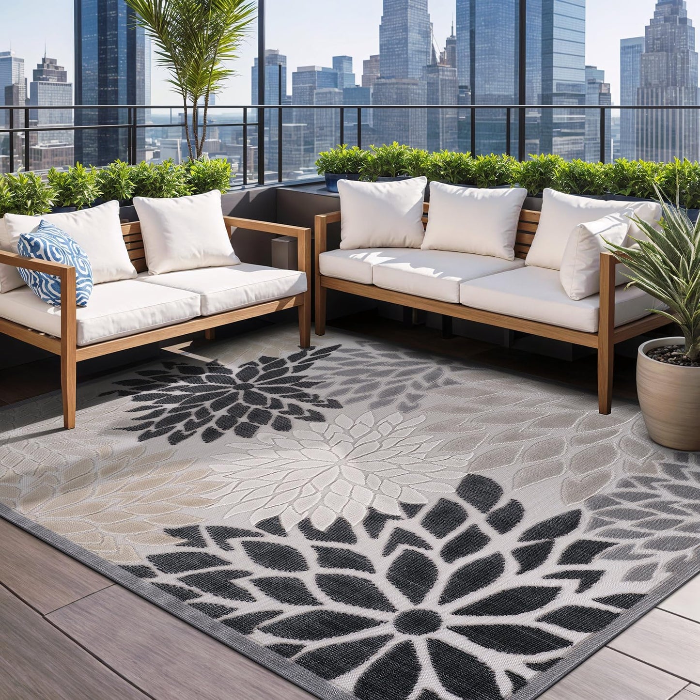 Beverly Rug Outdoor Rug 9x12 Large Modern Floral Tropical Area Rugs for Indoor and Outdoor Patio Easy to Clean Non Shedding Living Room Porch Garden Washable Outside Carpet (9 x 12 Beige)