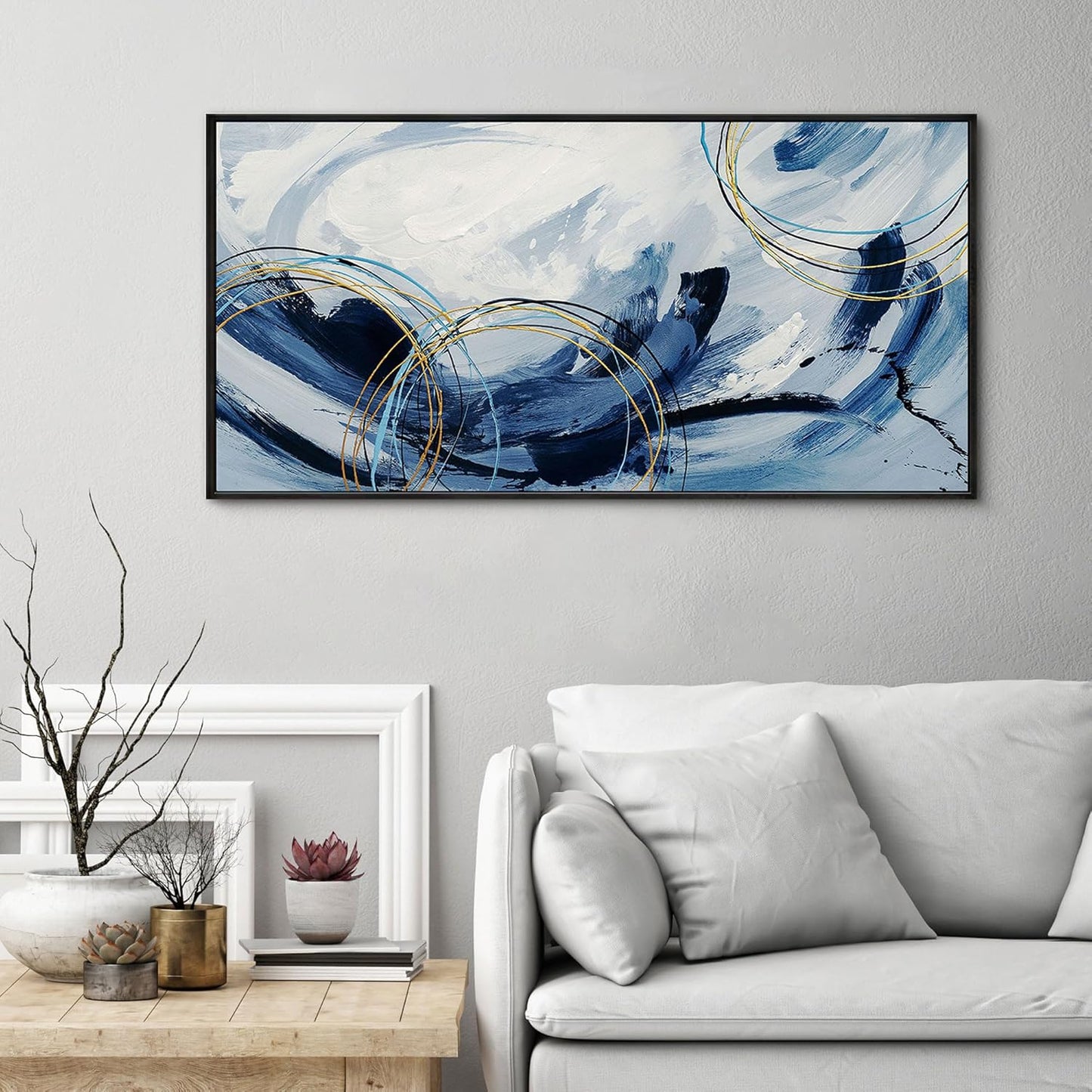 yiijeah Bedroom Wall Decor - Wall Hanging Decor Wall Pictures for Living Room Home Sign Horizontal Wall Art Dining Room Blue and Gray Bathroom Decoraciones Para Sala