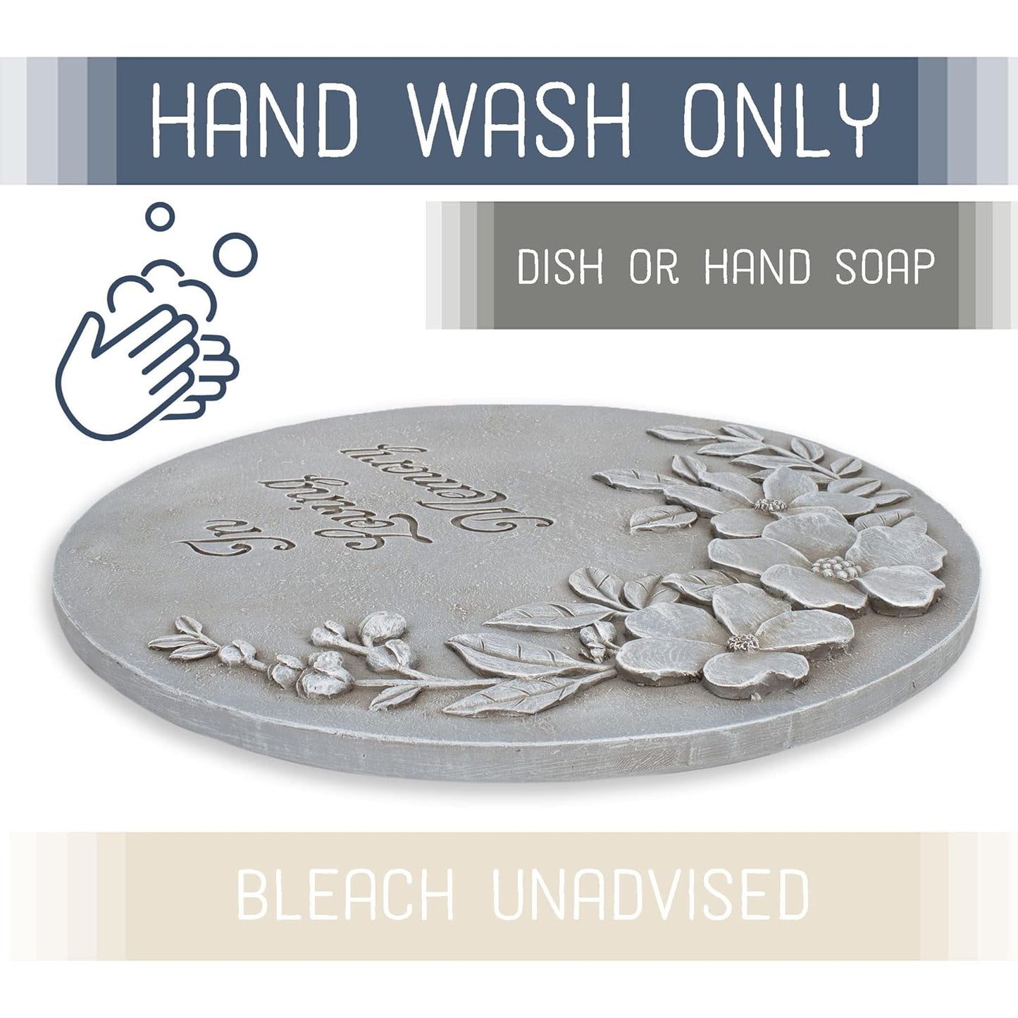 NAT & Jules Flower Blossom and Bud Floral Spray Dimensional Indoor Outdoor 12 inch Round Cast Resin Decorative Garden Stepping Stone, Patio, Walkway Sculpture Yard Art, in Loving Memory Stone Grey