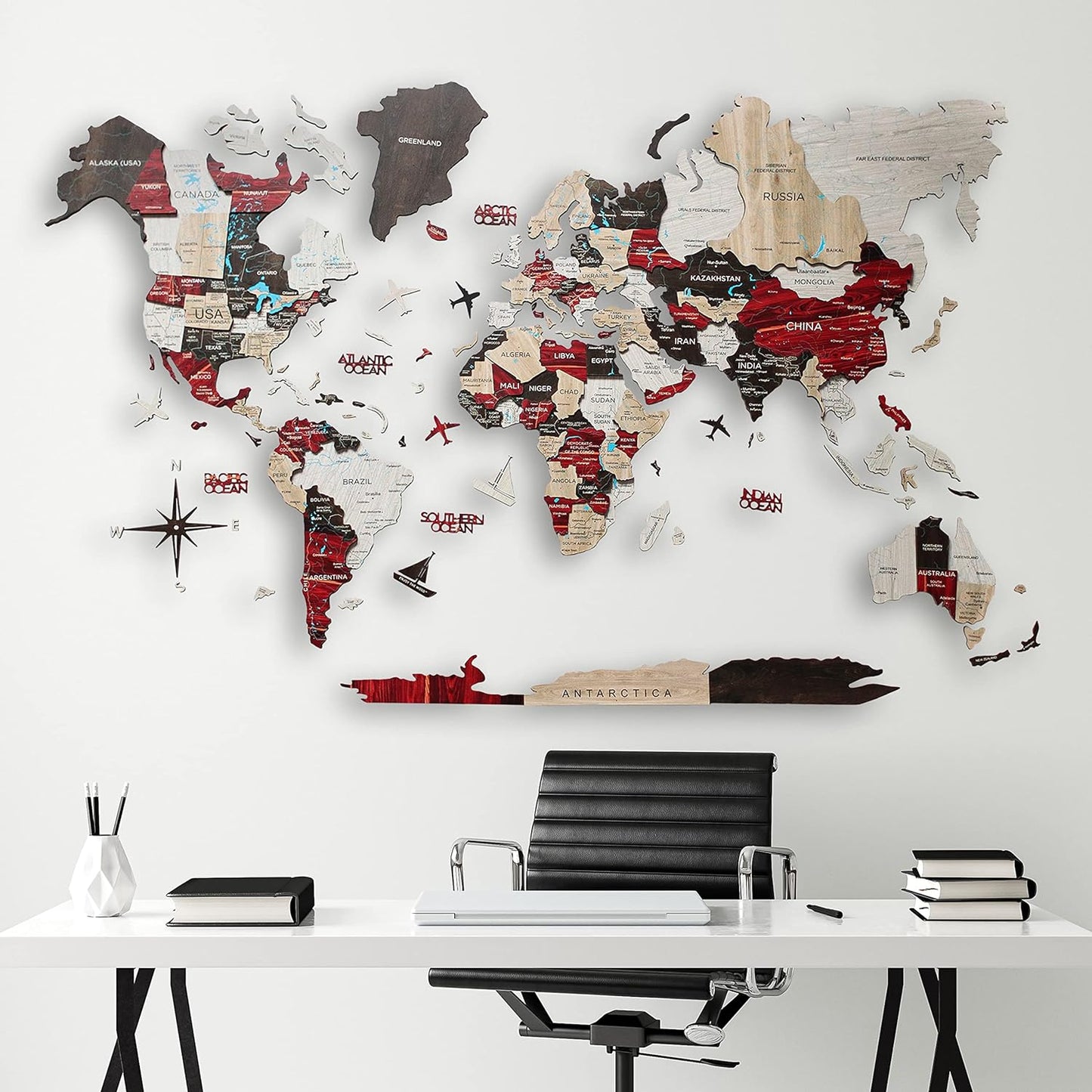 Handmade 3D Wood World Map Wall Art Large Wall Decor Track Your World Travels - Special For Home, Kitchen And Office (Urban, X-Large)