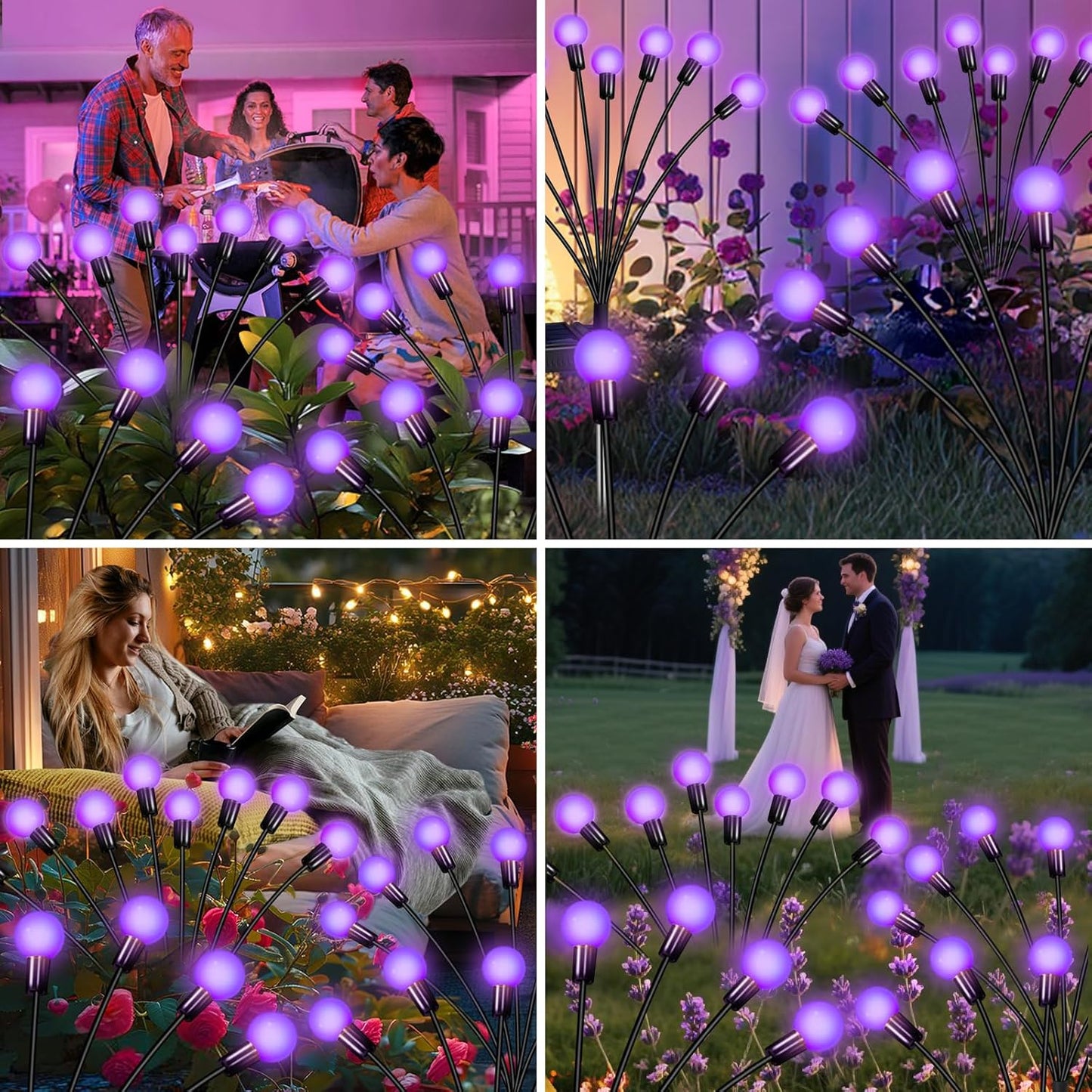 Solar Lights Outdoor Garden Purple – 36 LEDs Solar Firefly Lights, Purple Swaying Lights Outdoor Waterproof, 6 Pack 6 Heads Garden Decorative for Yard Patio Pathway Lawn Decorations