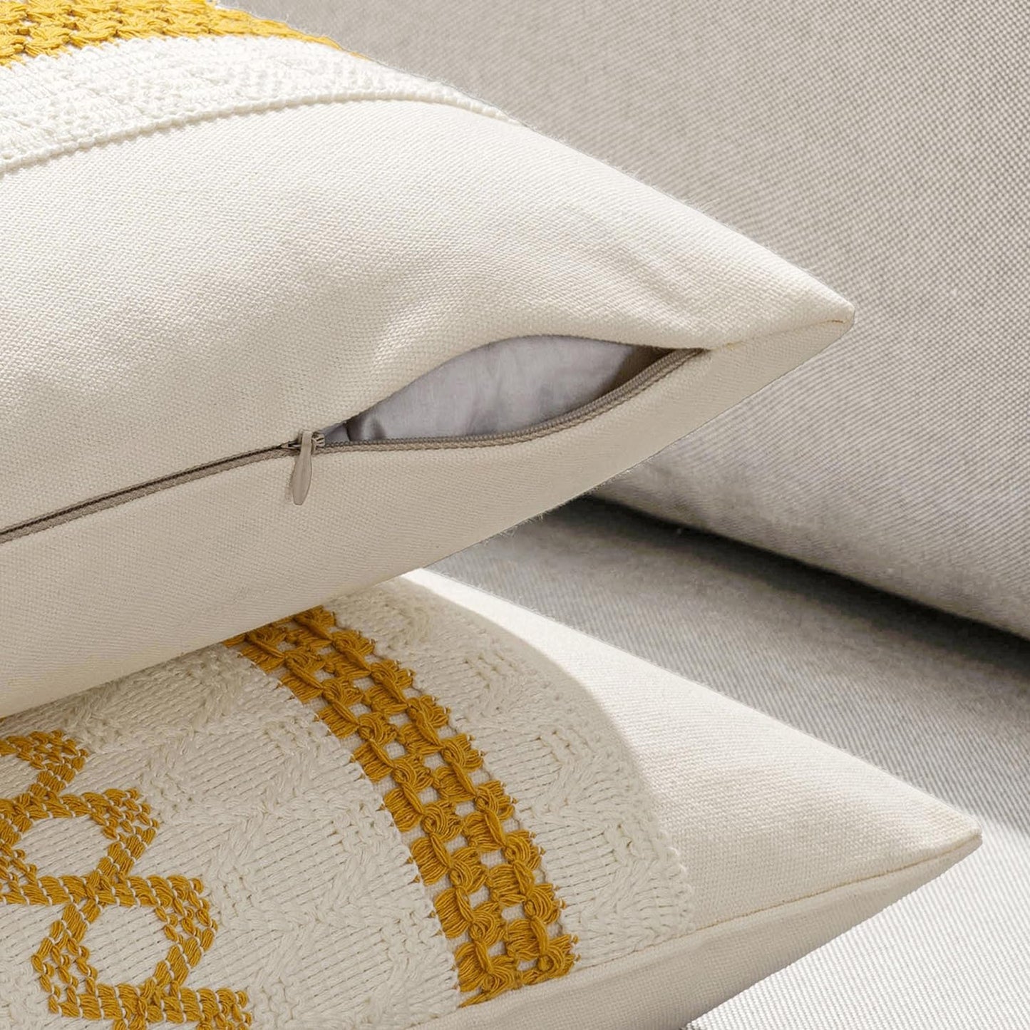 MIULEE Set of 2 Mustard Yellow Boho Decorative Pillow Covers 20x20 Inch Farmhouse Rustic Couch Throw Pillows Modern Spring Cotton Cushion Covers Retro Cute Macrame Woven Home Decor for Bed Sofa Chair