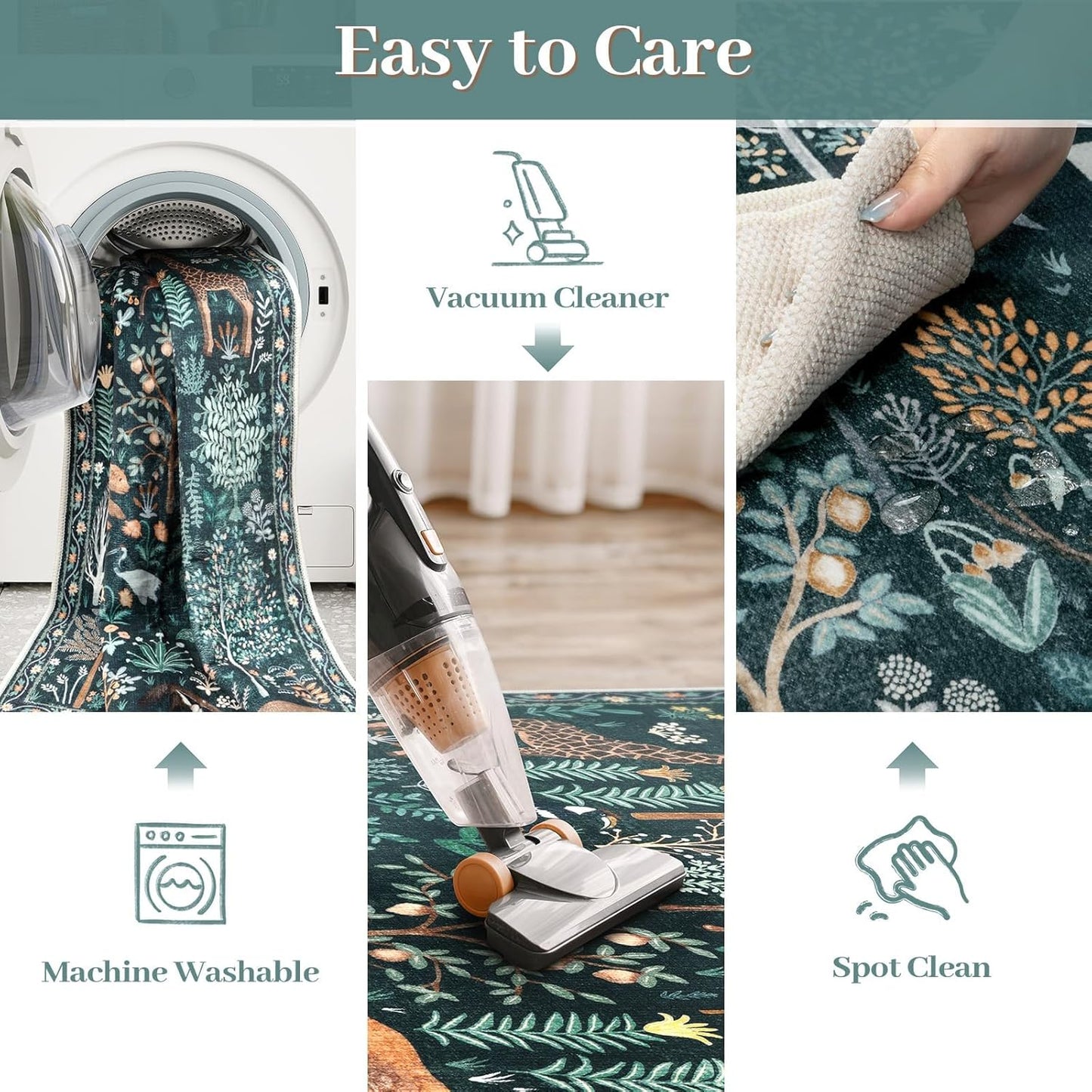 OJIA Jungle Print 8x10 Rugs for Living Room, Green Soft Bedroom Rug Washable Area Rugs 8x10, Modern Dining Room Rug Stain Resistant Floor Carpet for Playroom Kids Nursery Office, Green