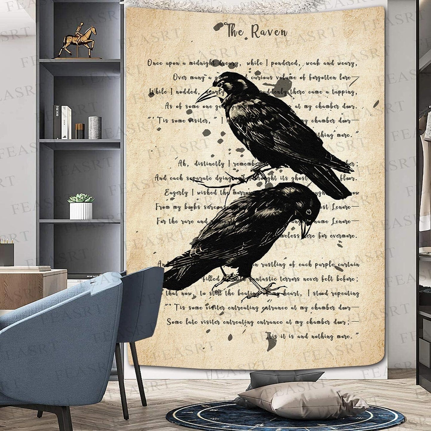 FEASRT Crow Tapestry The Legendary Black Crow Ancient Hymn Art Wall Hanging Tapestries 71x93 Inches for Home Living Room Bedroom Dorm GTQQAY1540