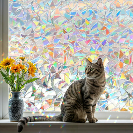 DUOFIRE Window Privacy Film, Rainbow Window Clings for Glass Windows, Stained Glass Film Decorative, 3D Decals Cover, Suncatcher Static Cling Sticker for Home, 23.6 x 78.7 inch