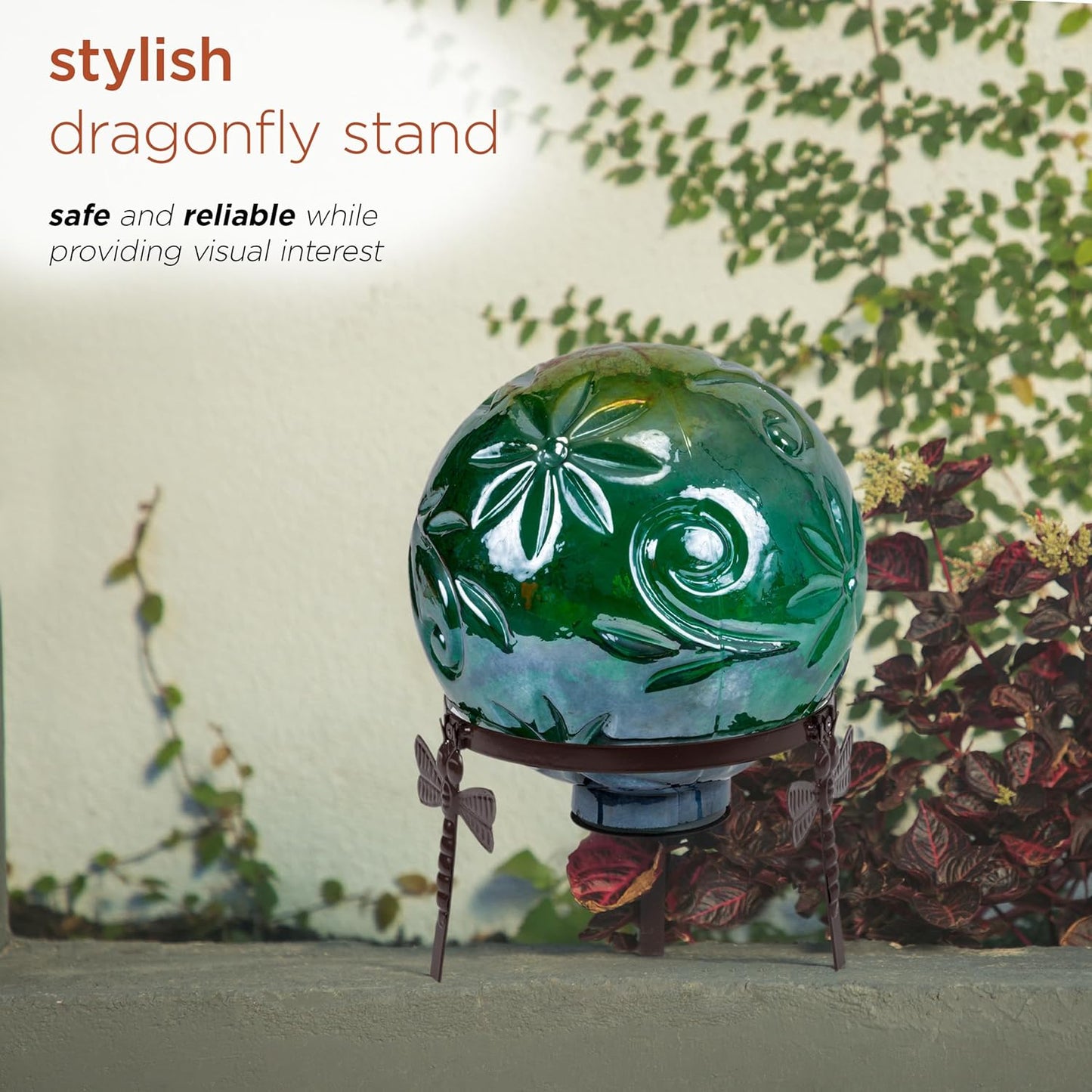 Alpine Corporation 13" Tall Indoor/Outdoor Pearlized Green Glass LED Gazing Globe with Stand