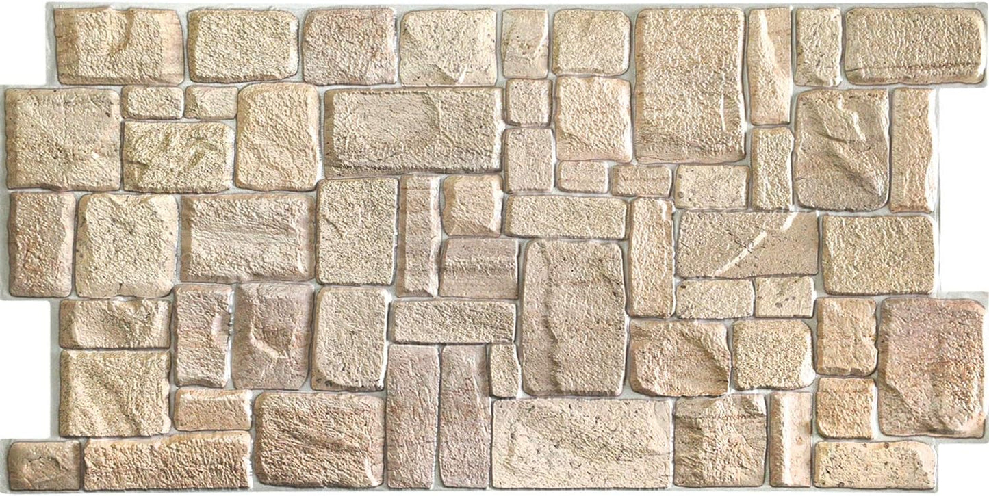 Dundee Deco PG7005-5 Beige Faux Limestone PVC 3D Wall Panel, 3.3 ft X 1.7 ft (98 cm X 50cm), Interior Design Wall Paneling Decor, 5.61 sq. ft. (0.49sq. m) Each, Pack of 5