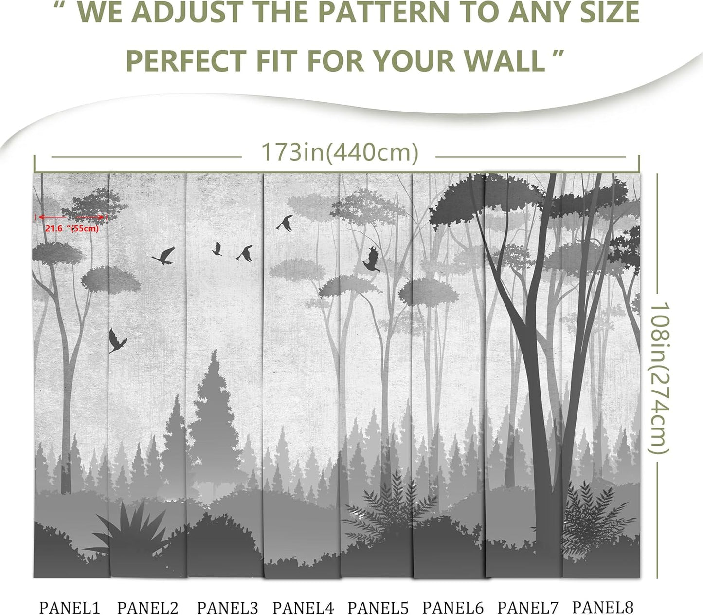 Gray Forest Wall Mural Wallpaper for Bedroom Living Room(Not Peel and Stick)