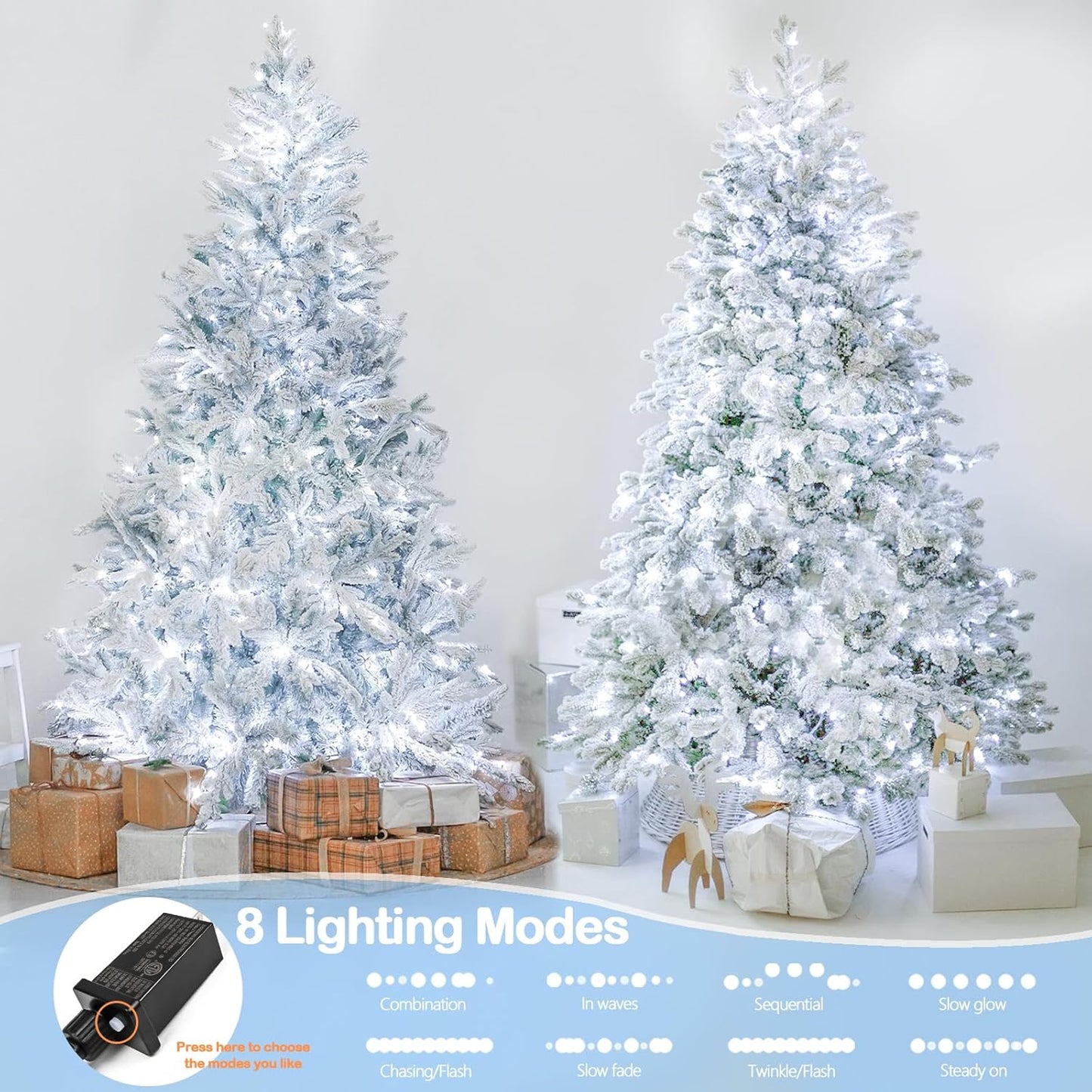 Upgraded 99FT 300 LED Christmas Lights Outdoor & Indoor, Memory Function & Timer & 8 Modes, Mini Green Wire Waterproof Fairy Lights for Christmas Tree Holiday Party Garden Decorations (Cool White)