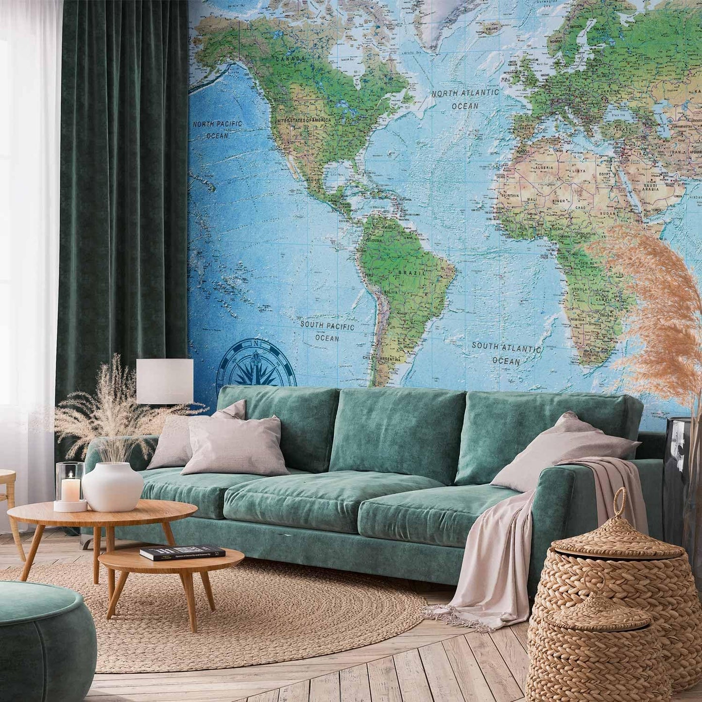 artgeist Premium Wall Mural World Map 177x124 in - XXL Non-Woven Wallpaper Fleece Wall Decor Photo Print Picture Image Design Home Map of The World k-A-0127-a-a