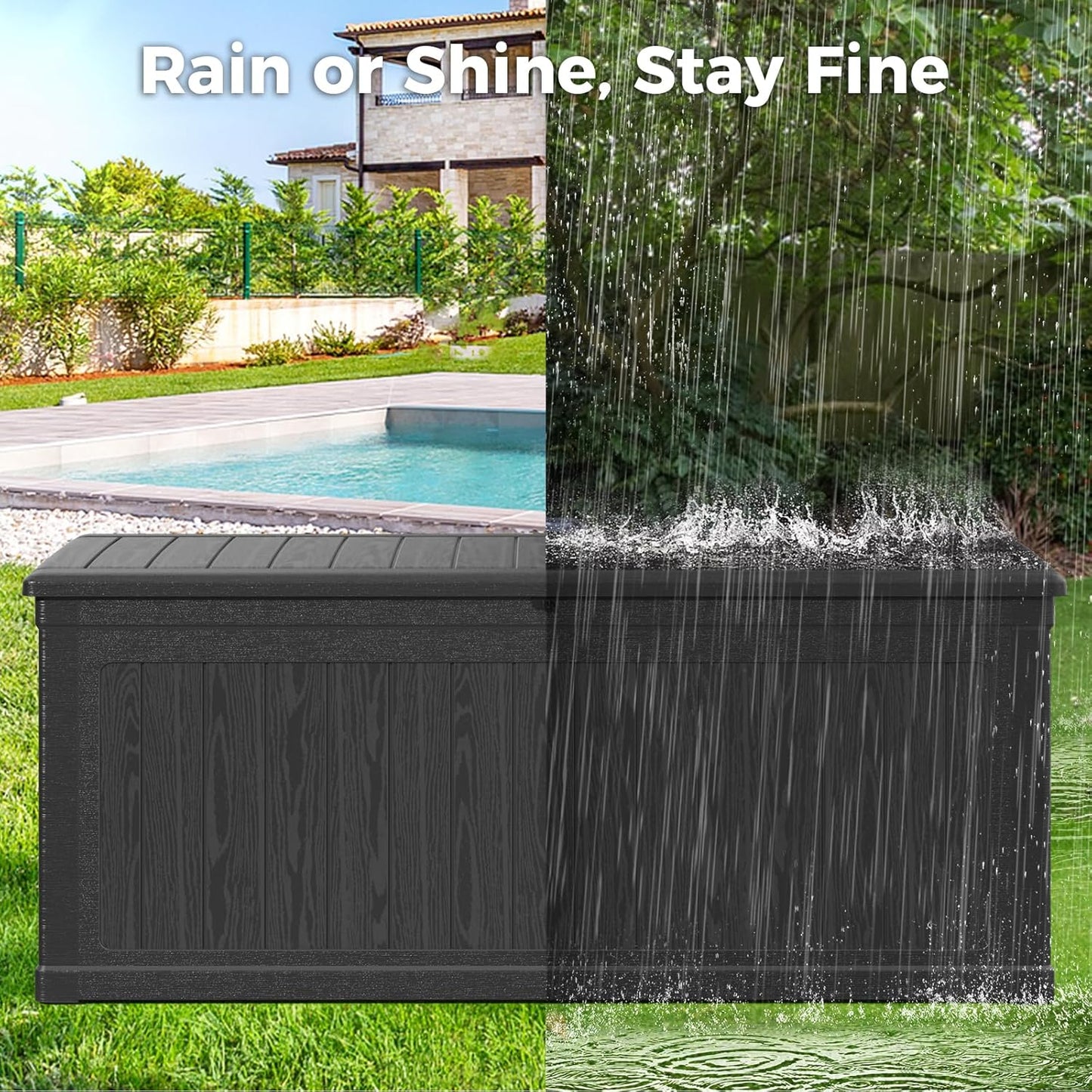 260 Gallon Outdoor Extra Large Resin Storage Box, Waterproof Deck Box Lockable & UV-Resistant, Outside Cushion Storage for Patio Furniture, Garden Tools, Pool Accessories, Black