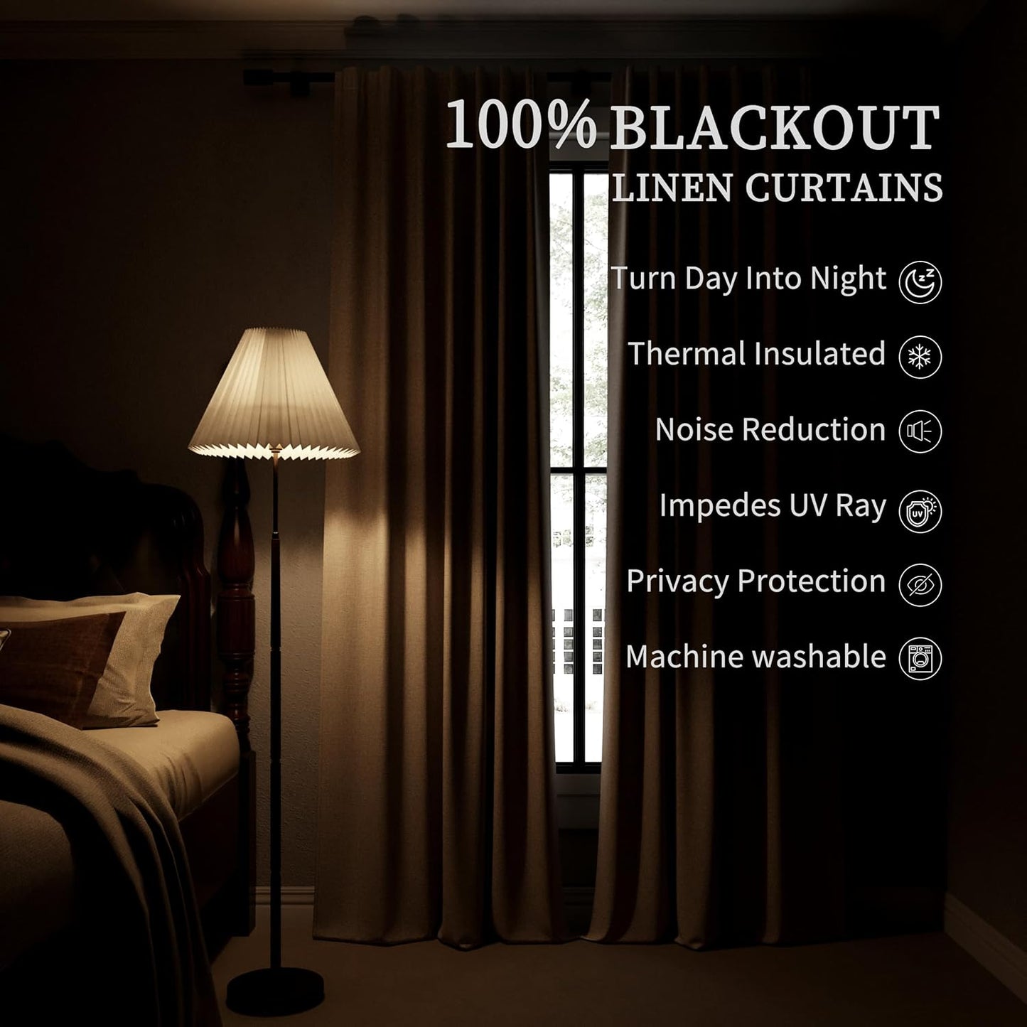 Cream Linen Blackout Curtains for Bedroom 80 Inch Length 2 Panels Set Room Darkening Curtains Natural Beige Black Out Curtain Neutral Thermal Insulated Living Room Nursery Drapes Back Tab 52x80