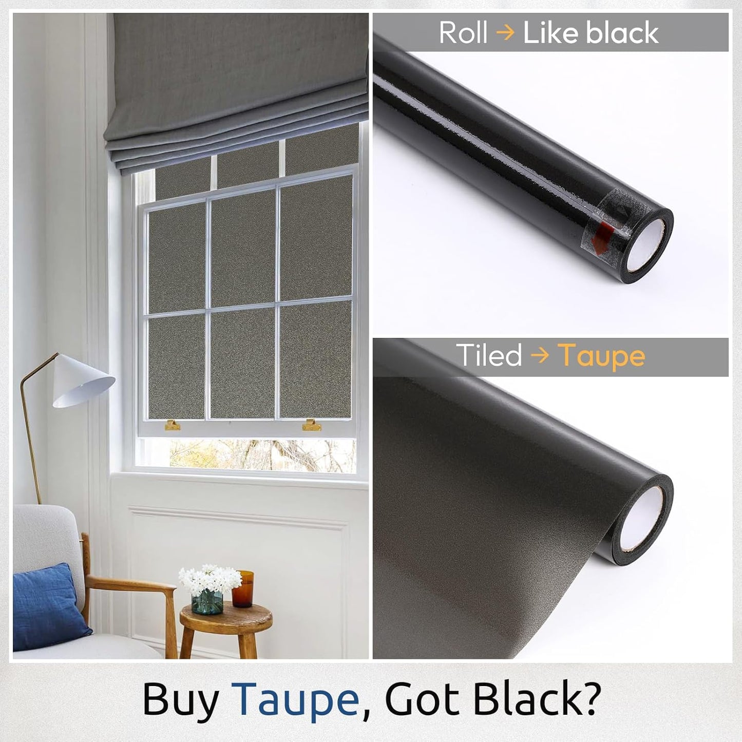 rabbitgoo Privacy Window Film, Static Cling Privacy Film for Glass Windows, Removable Grey Frosted Sun Light Blocking Coverings House Tint for Home Bathroom Garage, Taupe, 17.5 x 78.7 Inches