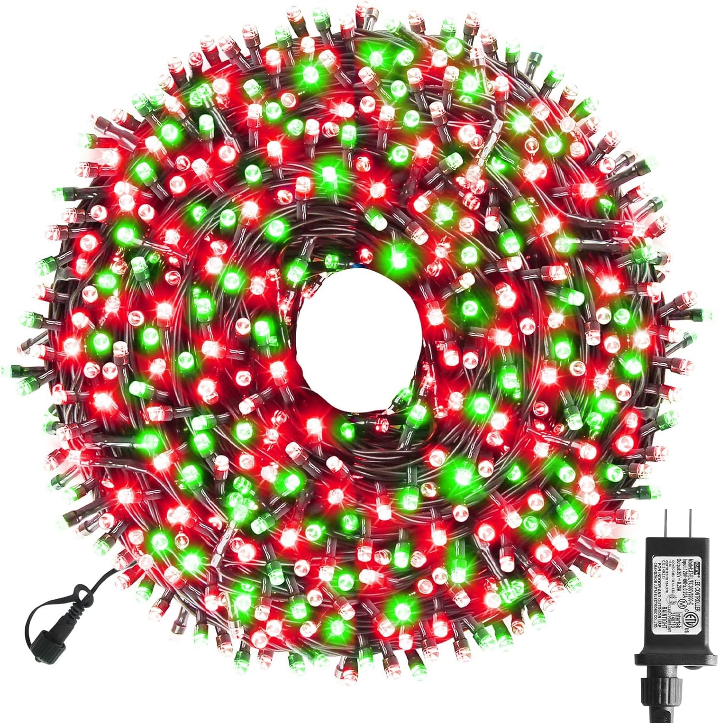 XTF2015 Christmas String Lights, 105ft 300 LED Christmas Lights 8 Modes Memory Function & Timer- UL Certified - Outdoor Indoor Christma s Fairy Lights for Tree, Garden, Party, Wedding(Red + Green)