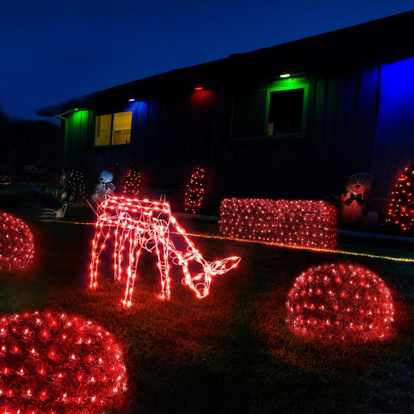 WBao Christmas Lights, 200LED 8.4ft x 5.2ft Net Lights Outdoor Mesh Light with 8 Modes, Timer, UL Certified, End to End Connectable, Waterproof for Lawn, Bushes Outdoor Christmas Decorations, Red