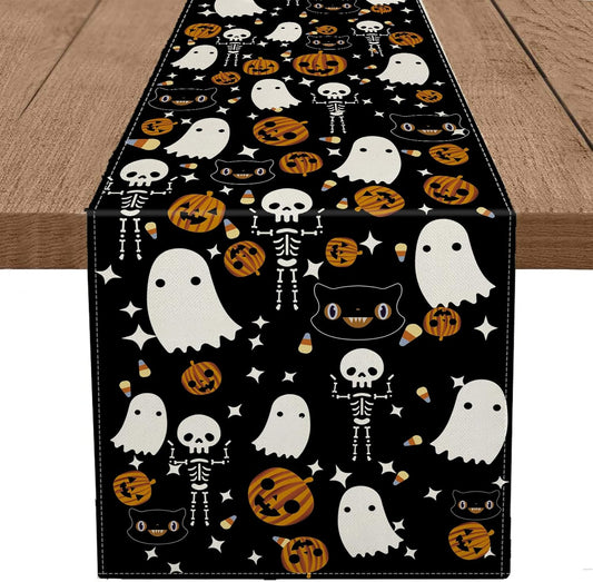 GAGEC Halloween Table Runner Black Cat Pumpkins Seasonal Kitchen Dining Table Home Outdoor Party Decorations (13'' x 90'')